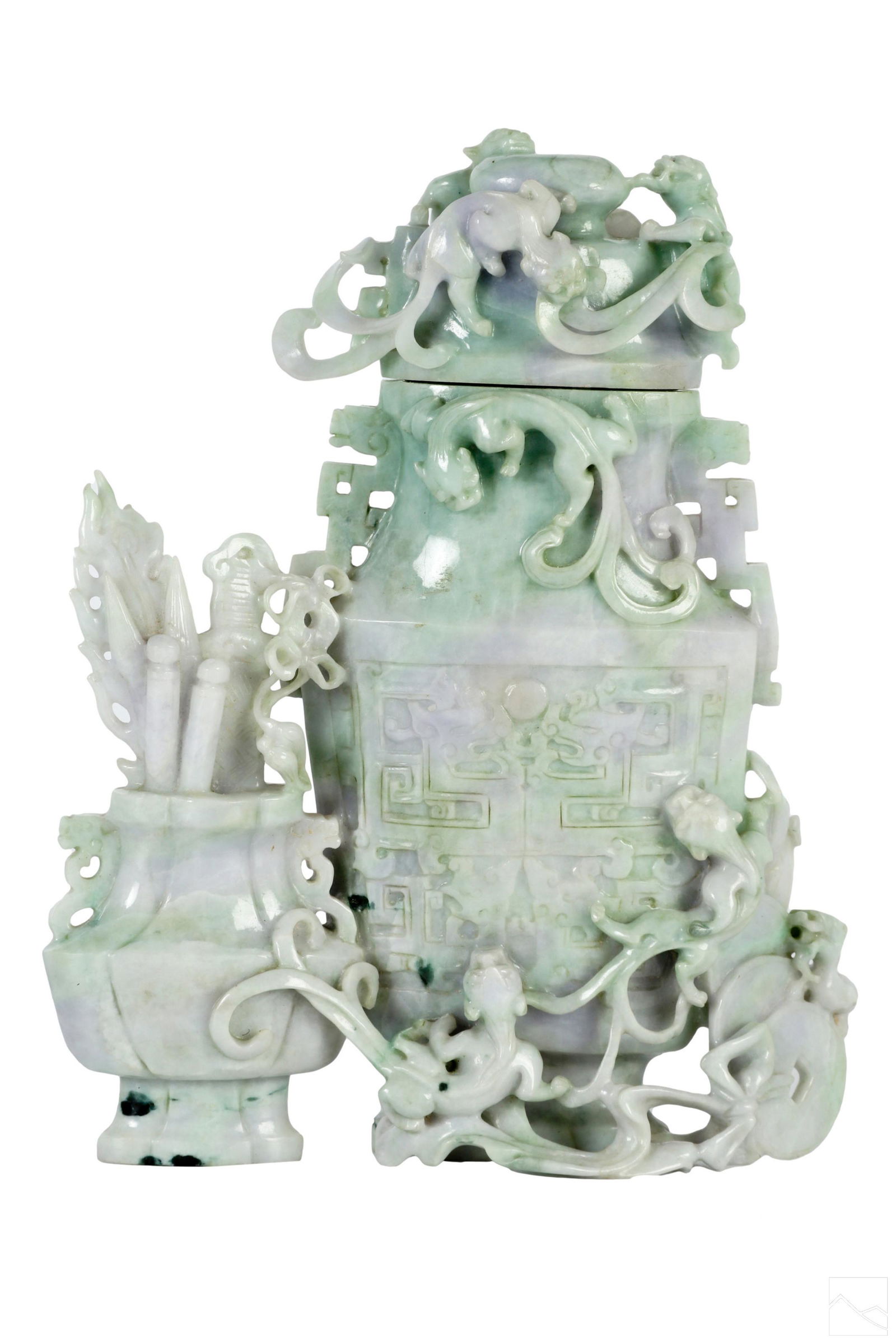 Chinese Archaic Carved Jade Tiger Dragon Urn Vase (1 of 6)