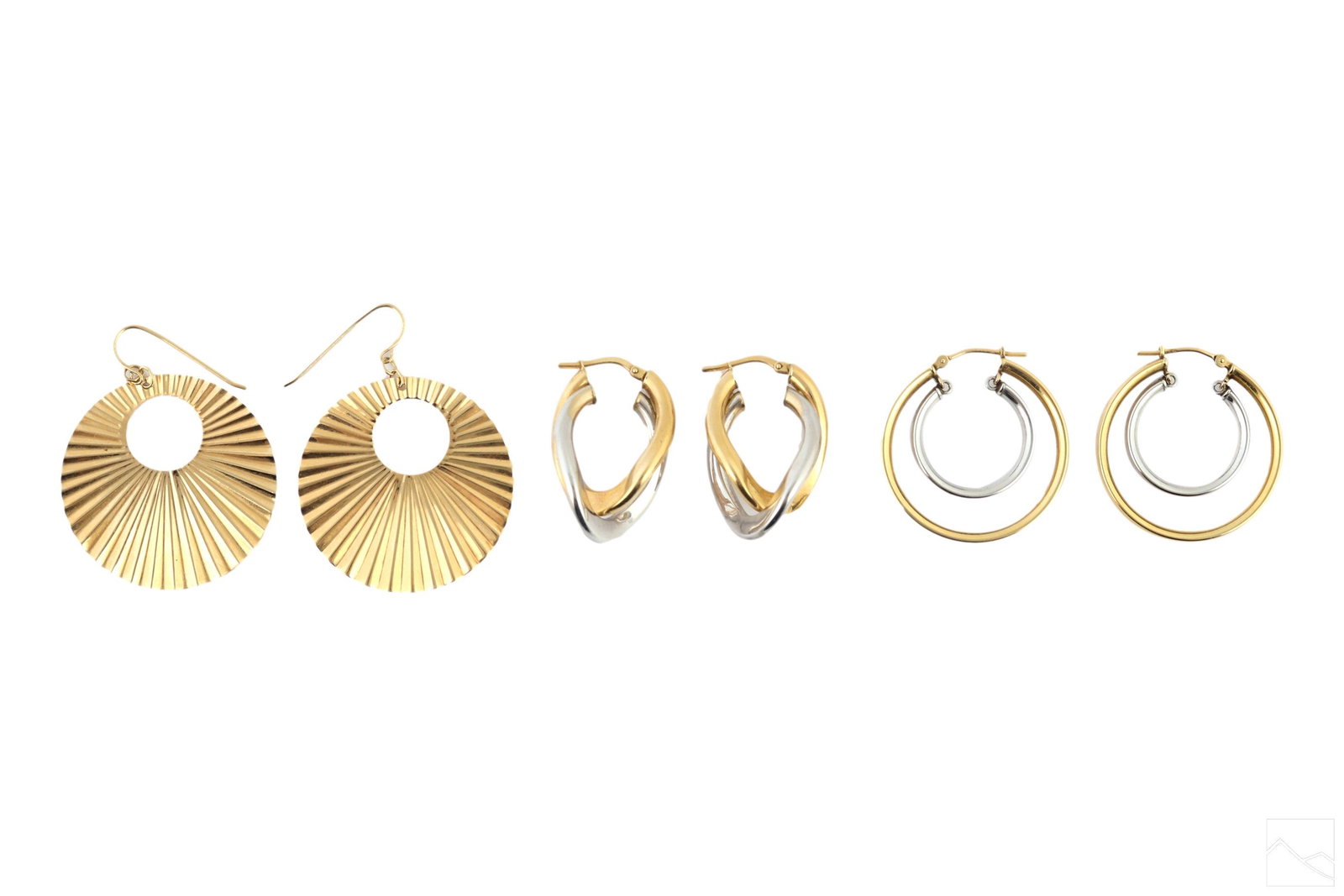 14K Gold Italian Designer Hoop Earrings 3 SETS 10g (1 of 6)