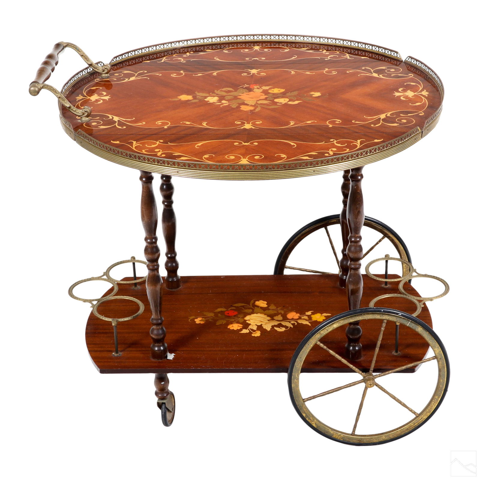 Italian Inlaid Marquetry Wheeled Bar Serving Cart (1 of 7)