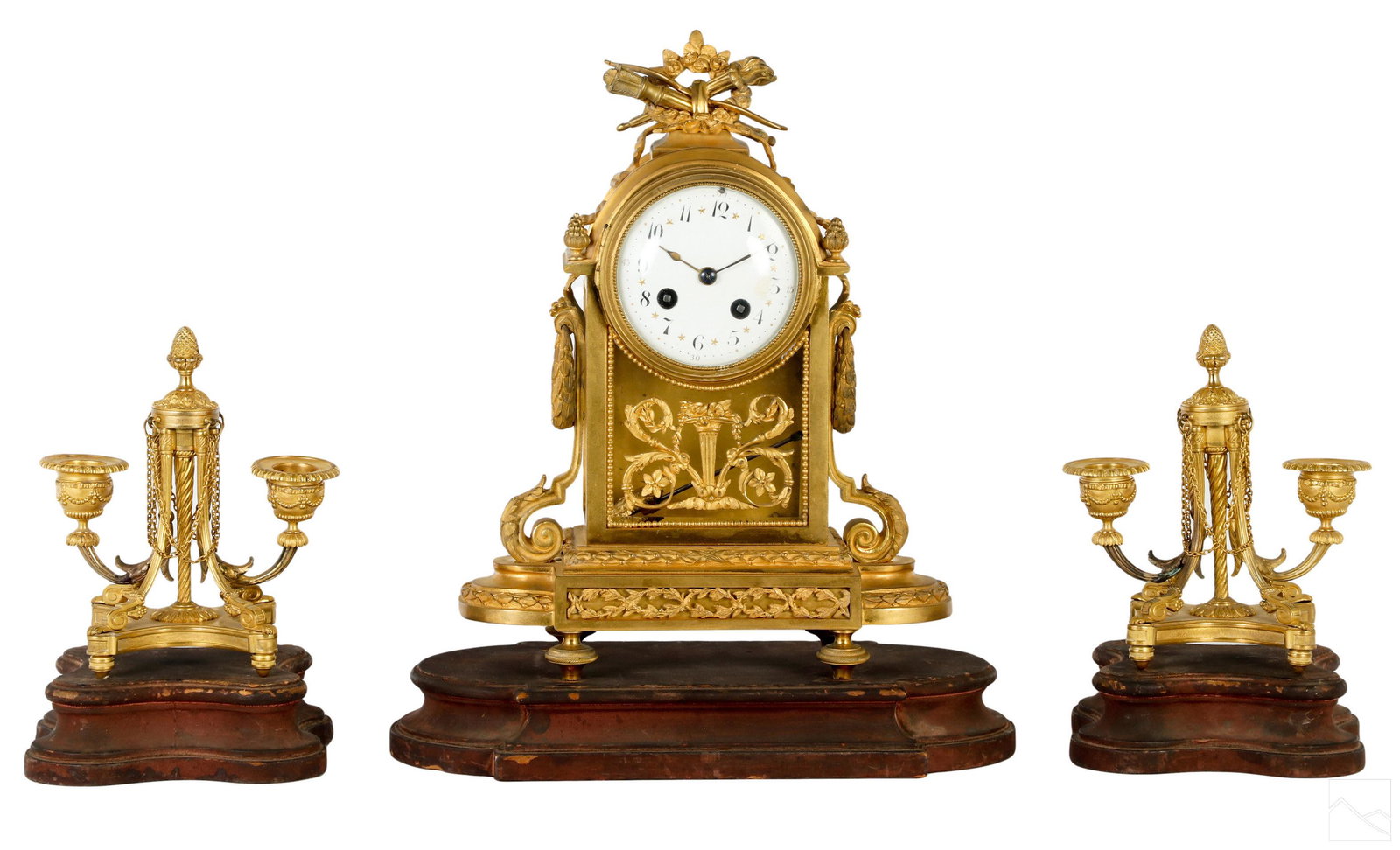 19C French Dore Bronze Clock & Garnitures 3pc SET (1 of 10)