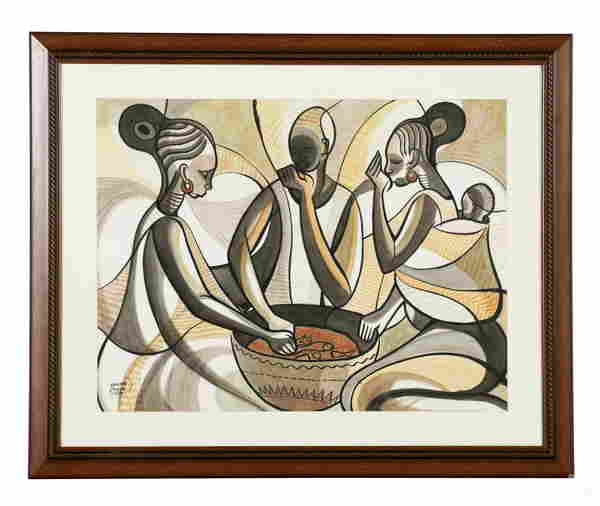 Bacary Dieme b.1949 Modern African Figure Painting (0649) on Jan 25