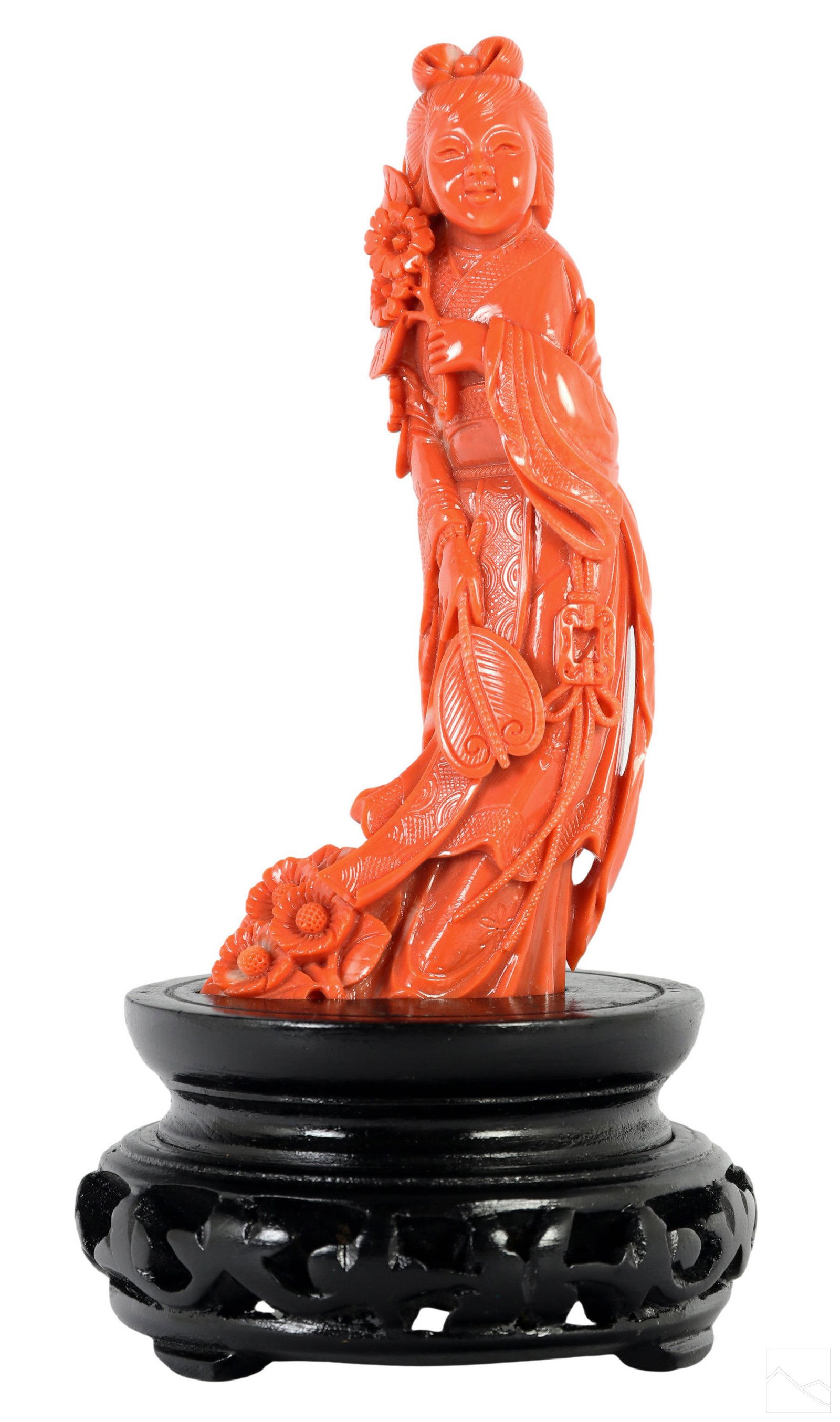 Chinese Natural Salmon Red Coral Guanyin Sculpture (1 of 8)
