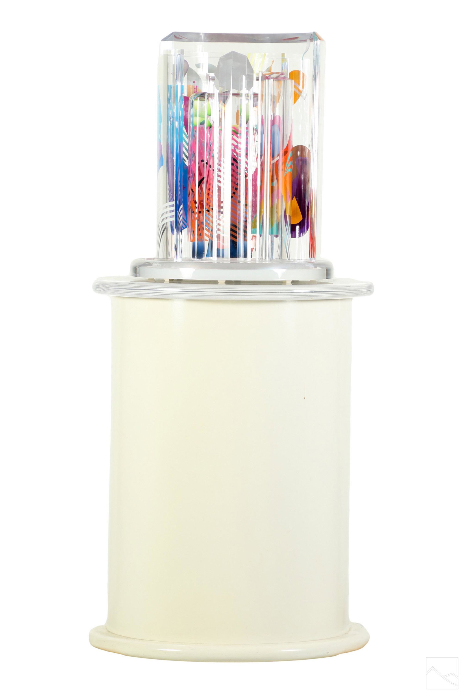 Yankel Ginzburg b1945 Column Rotunda Lit Sculpture: Yankel Ginzburg (Yuri Zhukov) (Kazak, born 1945). A mixed media sculpture. Acrylic and other materials, including electrical wiring. Titled, "Artist's personality," one of a series called "Column Rotu