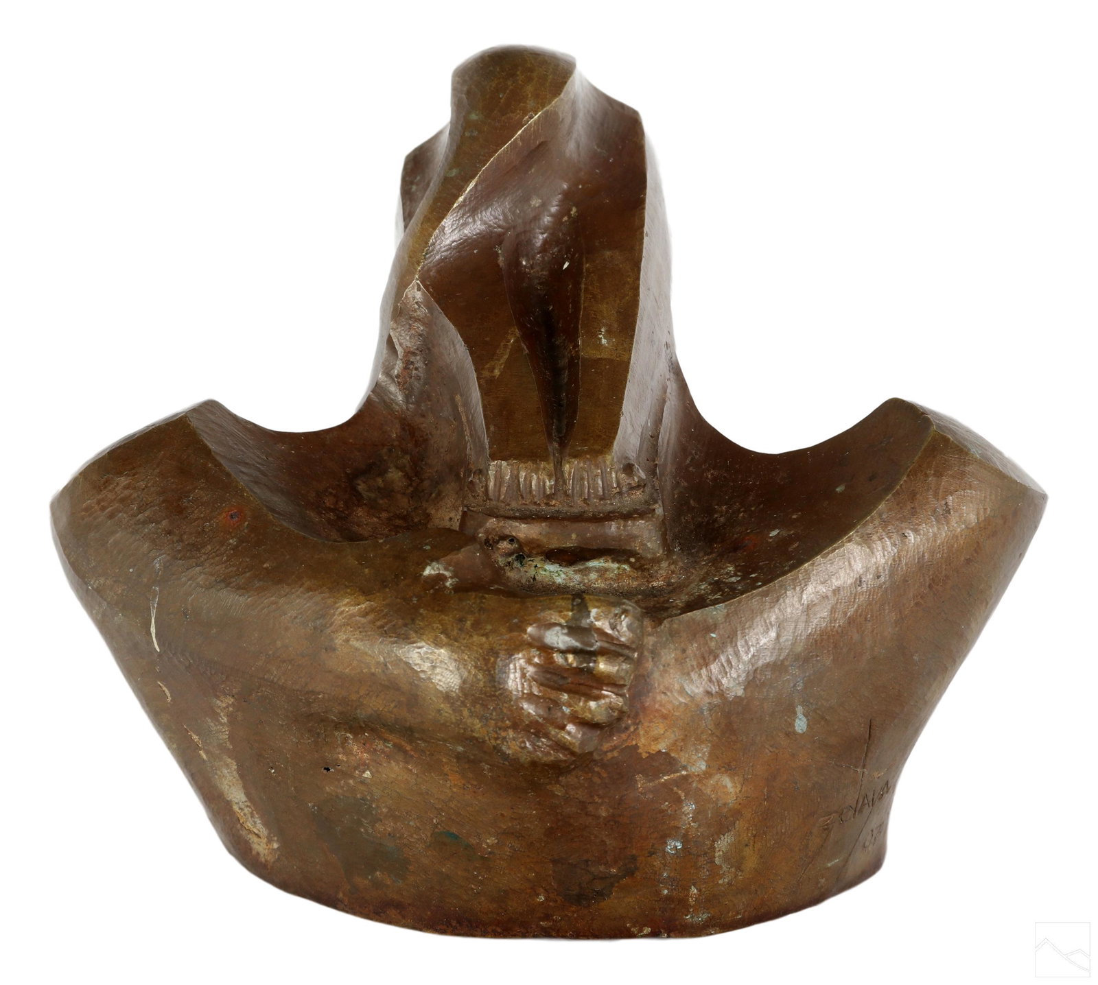 Zelaya 21C Modernist Abstract Bronze Figure Statue: Zelaya (21st Century). A bronze sculpture. A modern work depicting a recumbent abstract figure with oversized foot form and hands modeled as if rolling a tubular form on a surface. Impressed artist si