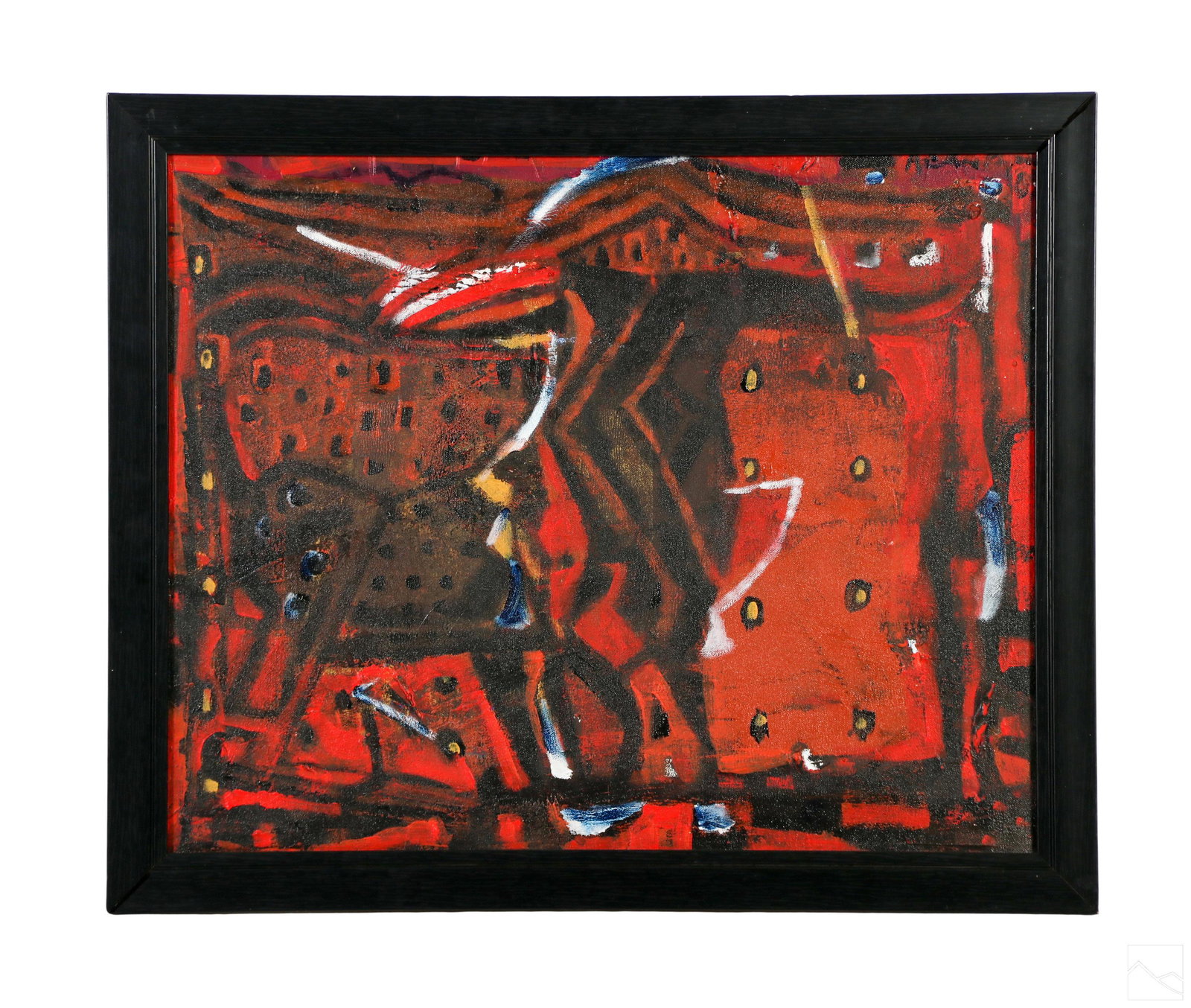 Achutan Kudallur 1945-2022 Abstract City Painting: Achutan Kudallur (Indian, 1945-2022). An original acrylic painting on canvas. An abstract architectural landscape painted in a colorful and energetic palette with buildings and other forms. Artist sig