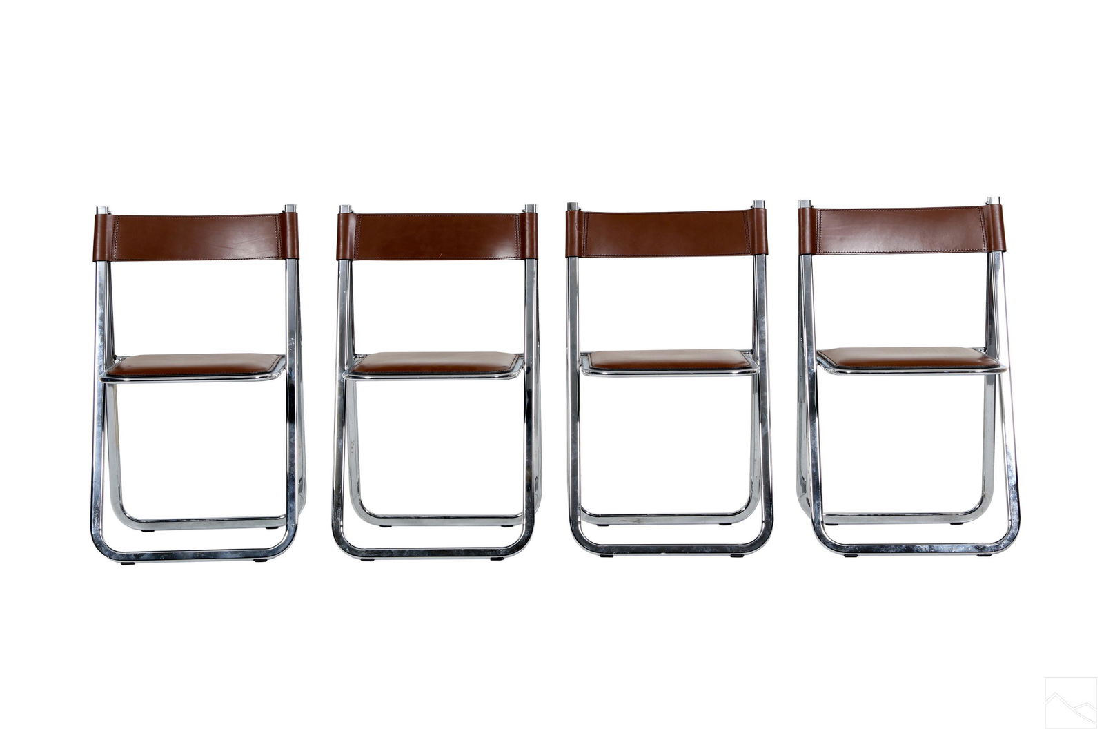 Arrben Tamara Minimalist Chrome and Leather Chairs: A set of (4) four Italian designer Mid Century Modern Tamara folding chairs, produced for Arrben (Italy). Minimalist design in chrome and black Italian leather. Each manufacturer stamped ARRBEN ITALY.