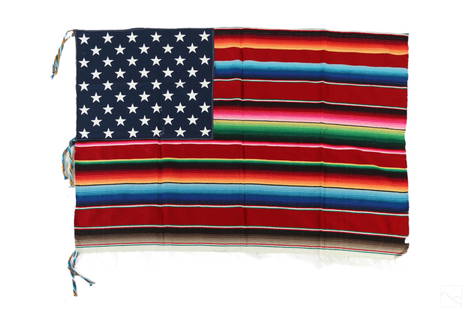 Nacho Becerra b.1962 Urban Textile American Flag: Ignacio "Nacho" Becerra (Mexican American, born 1962). Guaranteed Authentic. An original abstract hand woven American flag, produced in a modern Mexican American outsider street art style. Titled,