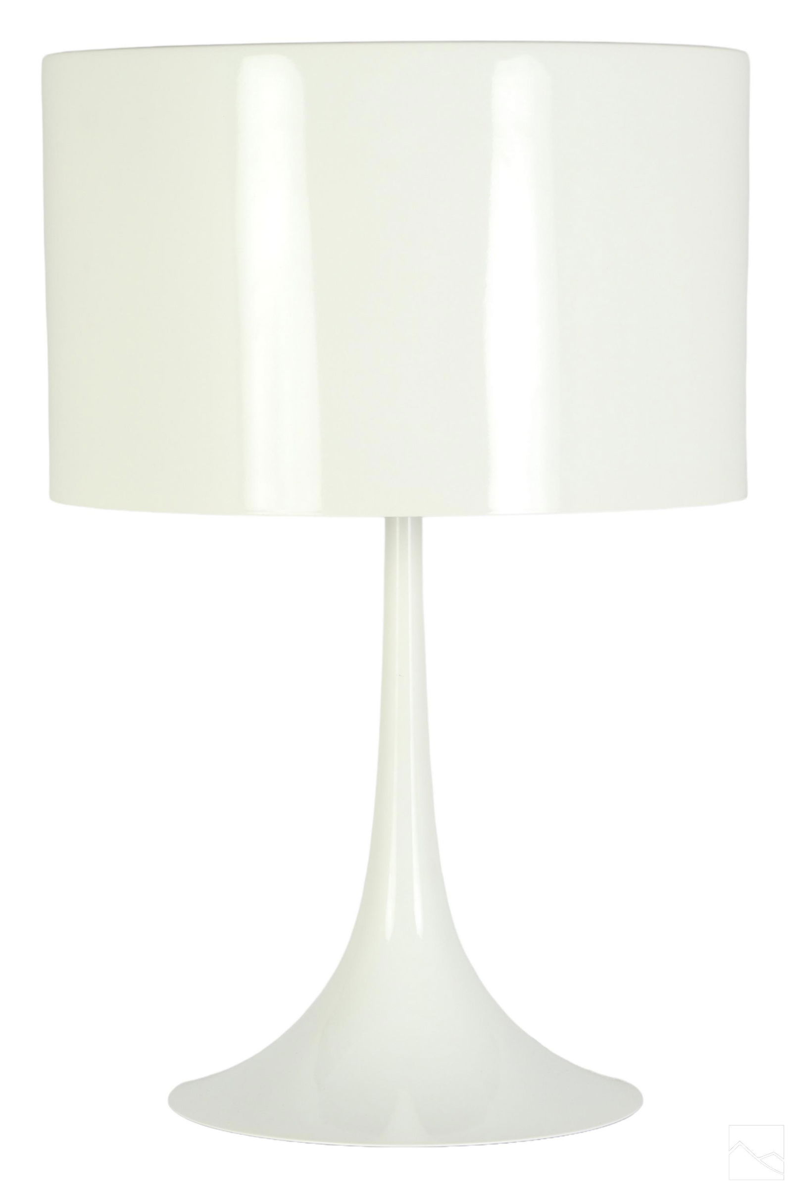 Sebastian Wrong for Flos T2 Spun Modern Table Lamp: A Spun T2 desk lamp designed for Flos by Sebastian Wrong (British, born 1971). A stylish Modernist trumpet shaped base with supporting arms, and sandblasted pressed glass lamp holder upper diffuser sc