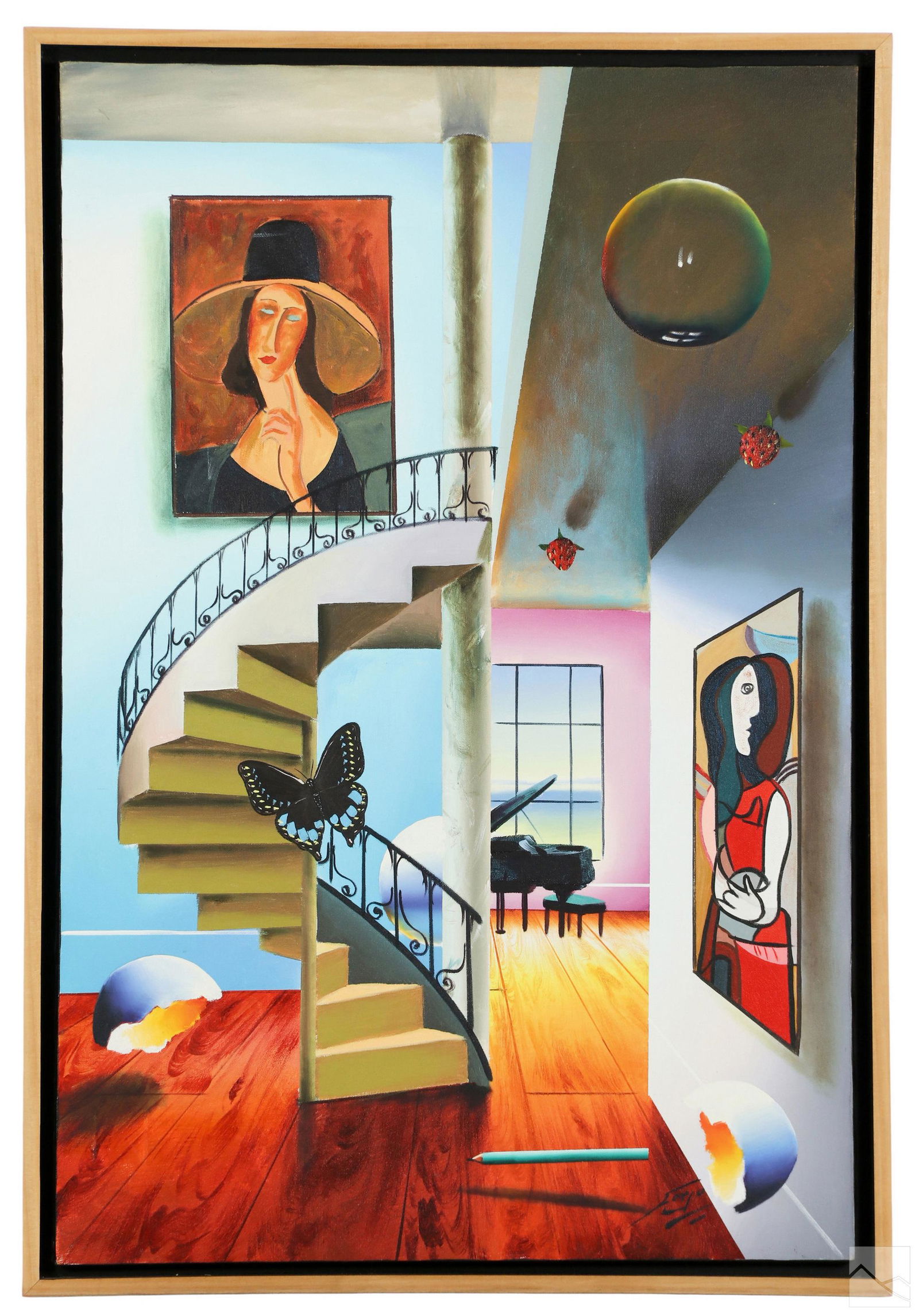 Ferjo b.1946 Modern Surreal Interior Oil Painting (1 of 4)
