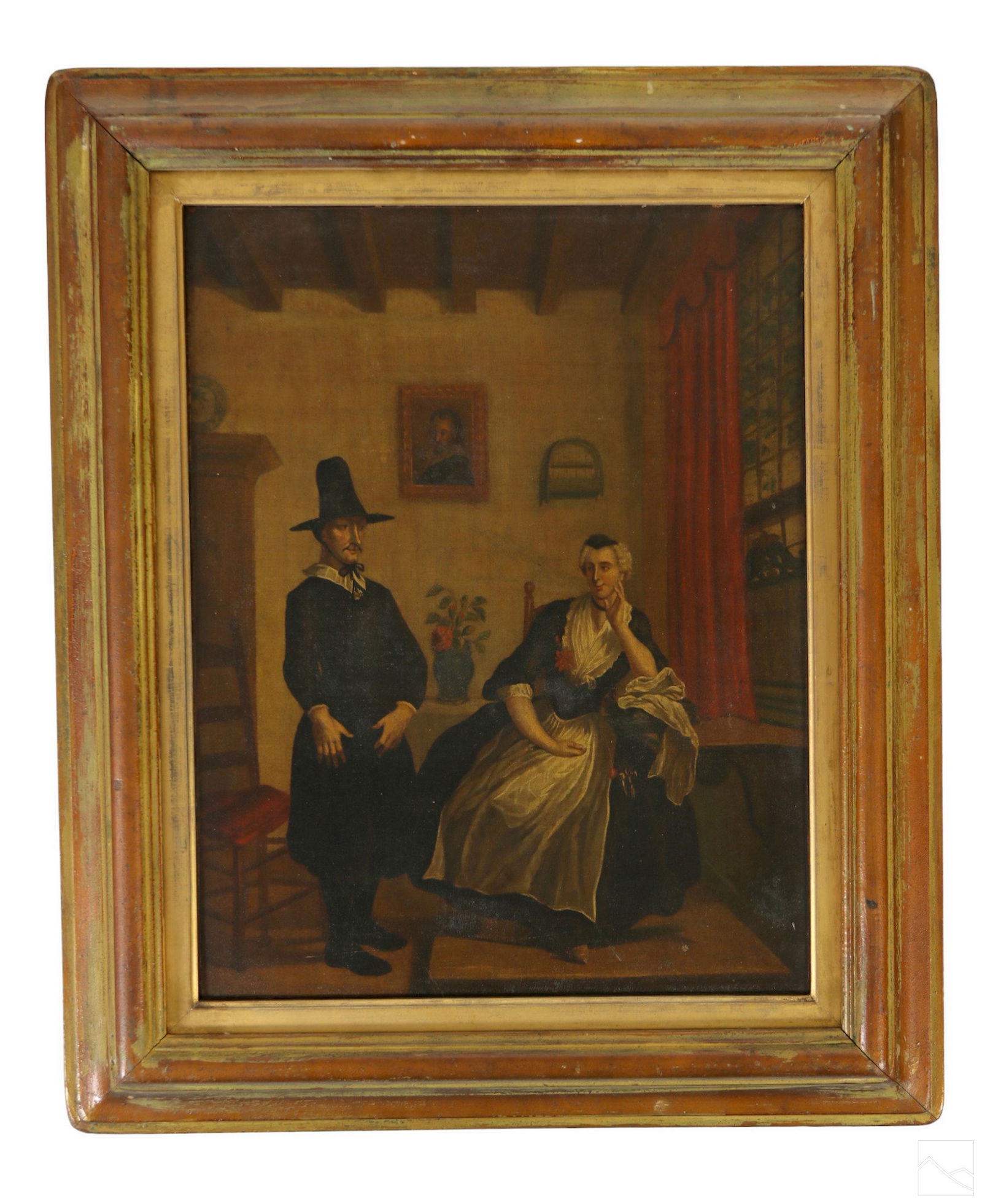 19th Century Antique Figural Interior Oil Painting (1 of 4)