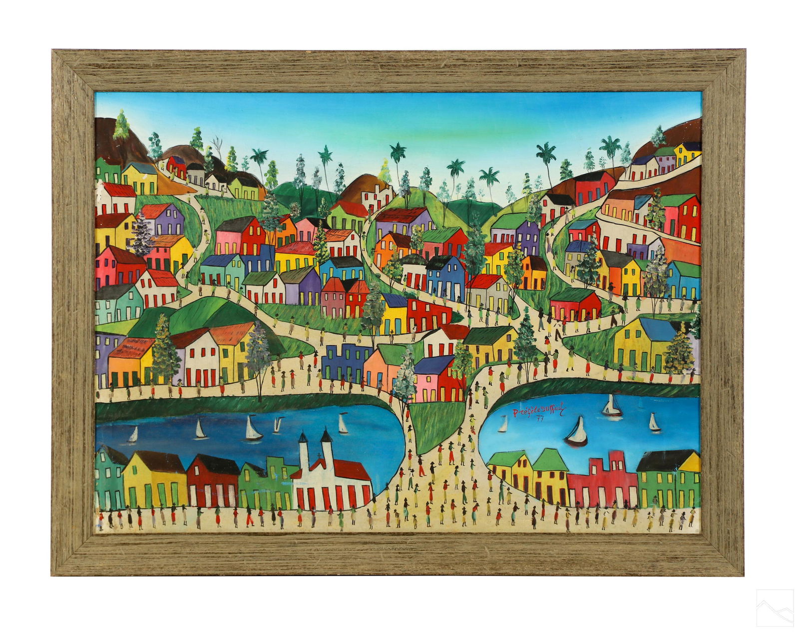 Prefate Duffaut 1923-2012 Haitian Village Painting (1 of 6)