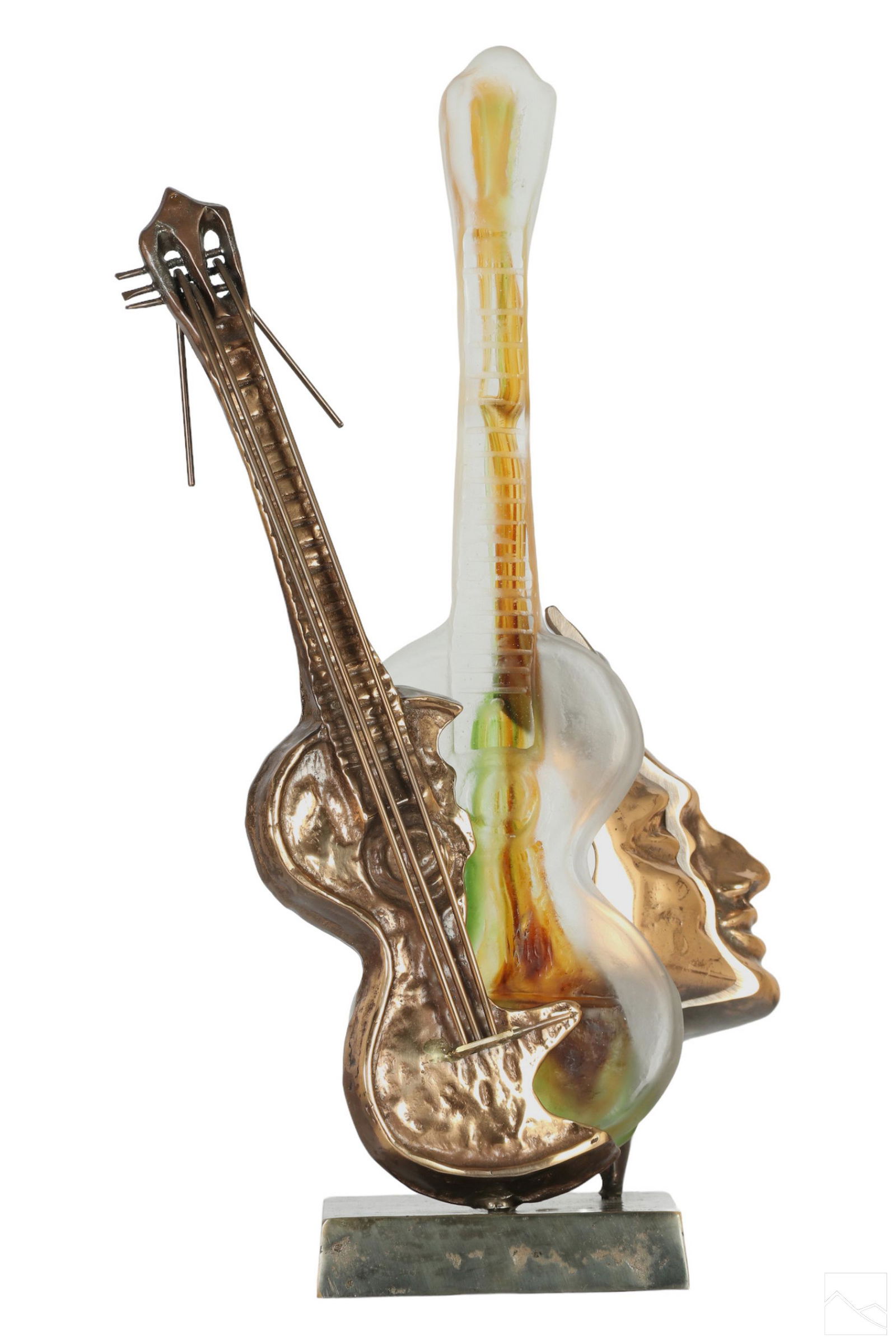 Yves Lohez b1947 Bronze Art Glass Guitar Sculpture (1 of 7)