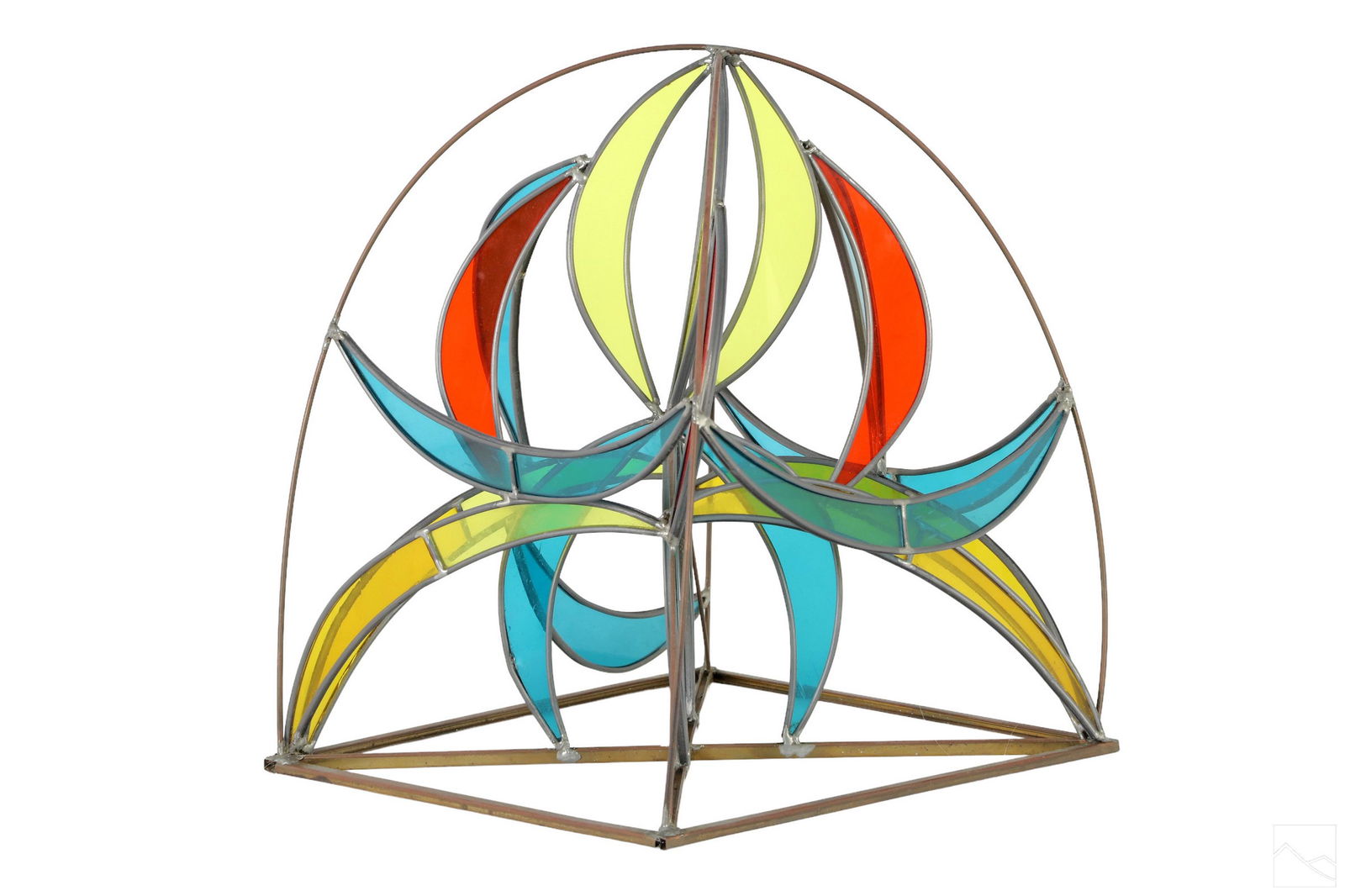 Mid Century Modern Metal & Stained Glass Sculpture (1 of 5)