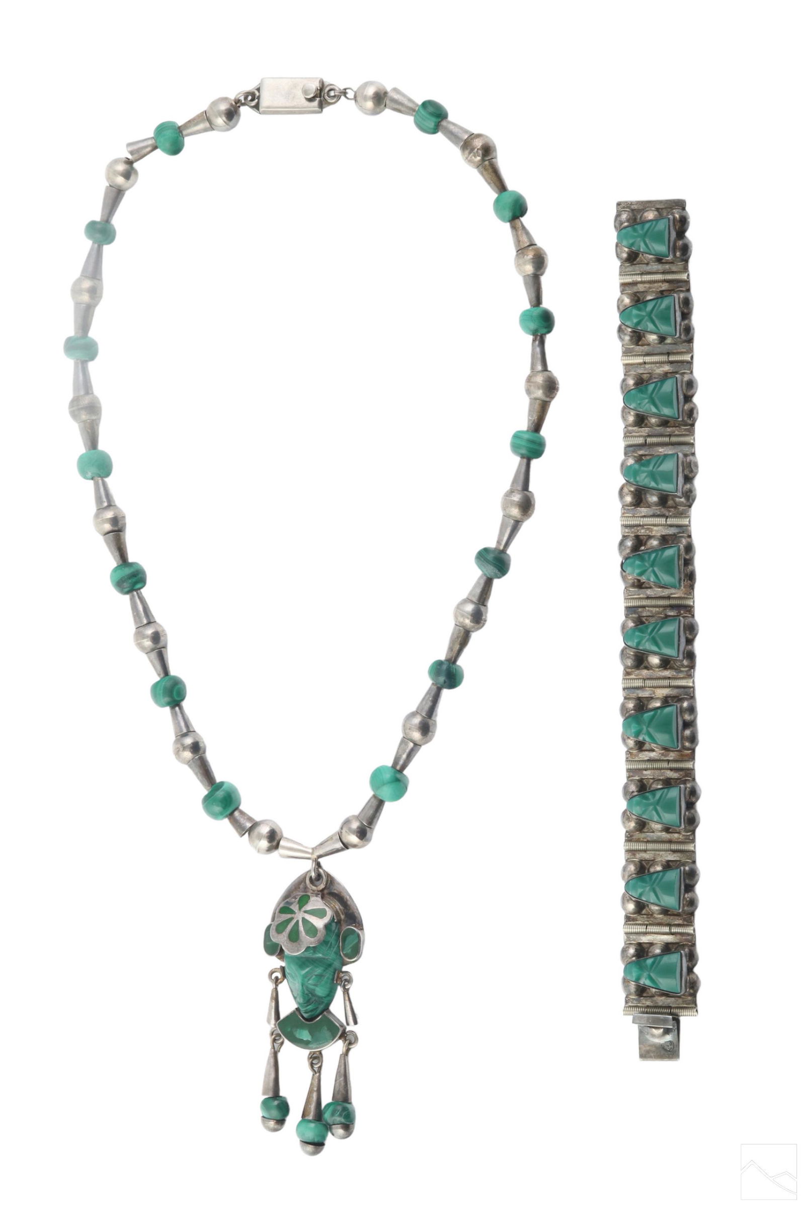Mayan Malachite Tribal Silver Necklace & Bracelet (1 of 9)