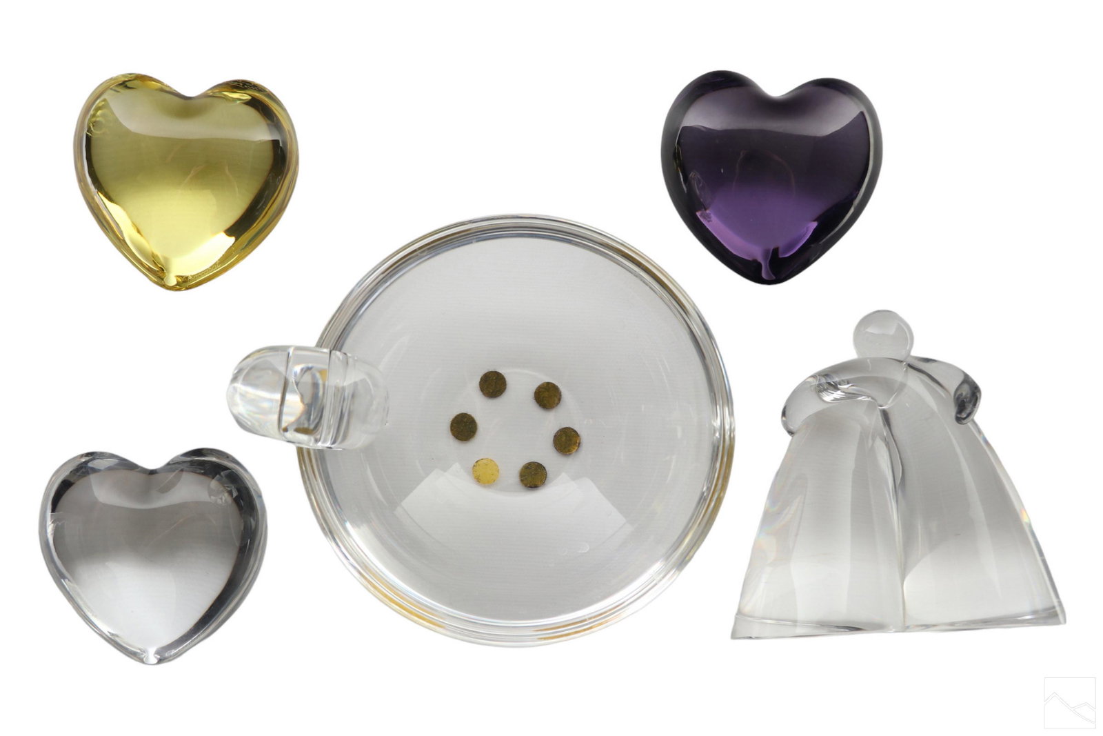Steuben & Baccarat Heart Paperweight Dish 5pc LOT (1 of 6)