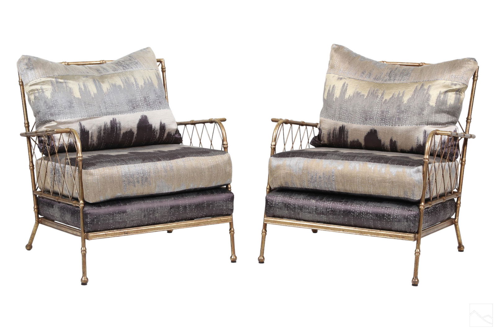 French Modern Gilt Steel Faux Bamboo Lounge Chairs (1 of 7)