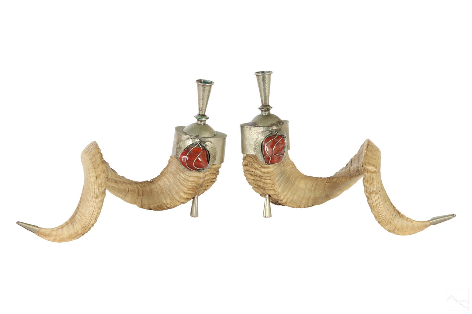 Modern Silvered and Jeweled Ram Horns Candlesticks (1 of 6)