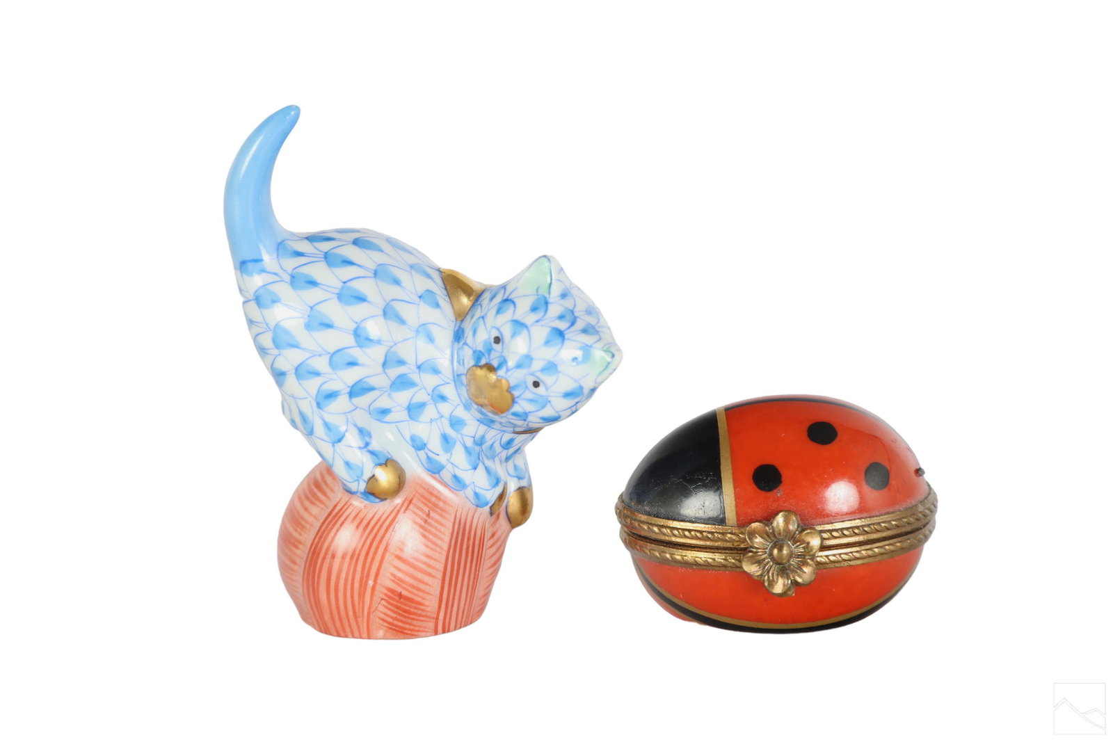 Herend Cat Figurine and Limoges Porcelain Box LOT (1 of 4)
