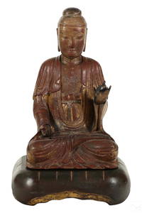 Chinese Gilt Carved Wood Figural Buddha Sculpture