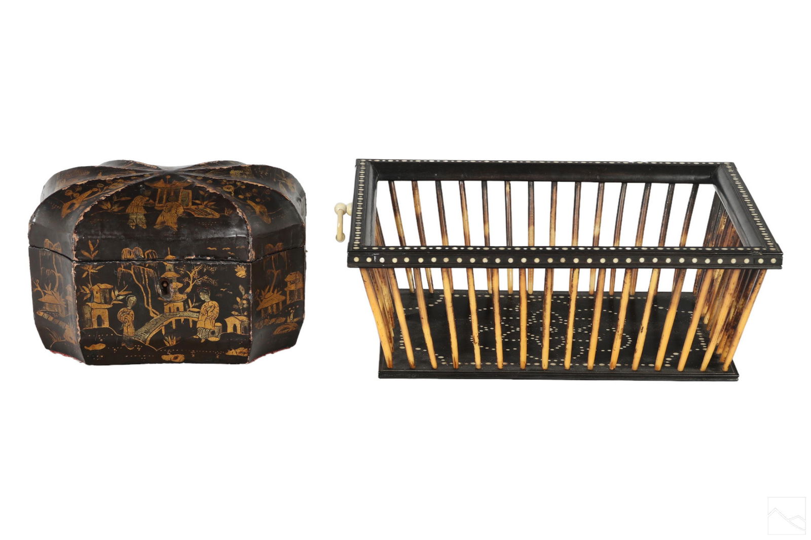 Chinese Tea Caddy Box and Porcupine Quills Basket (1 of 5)