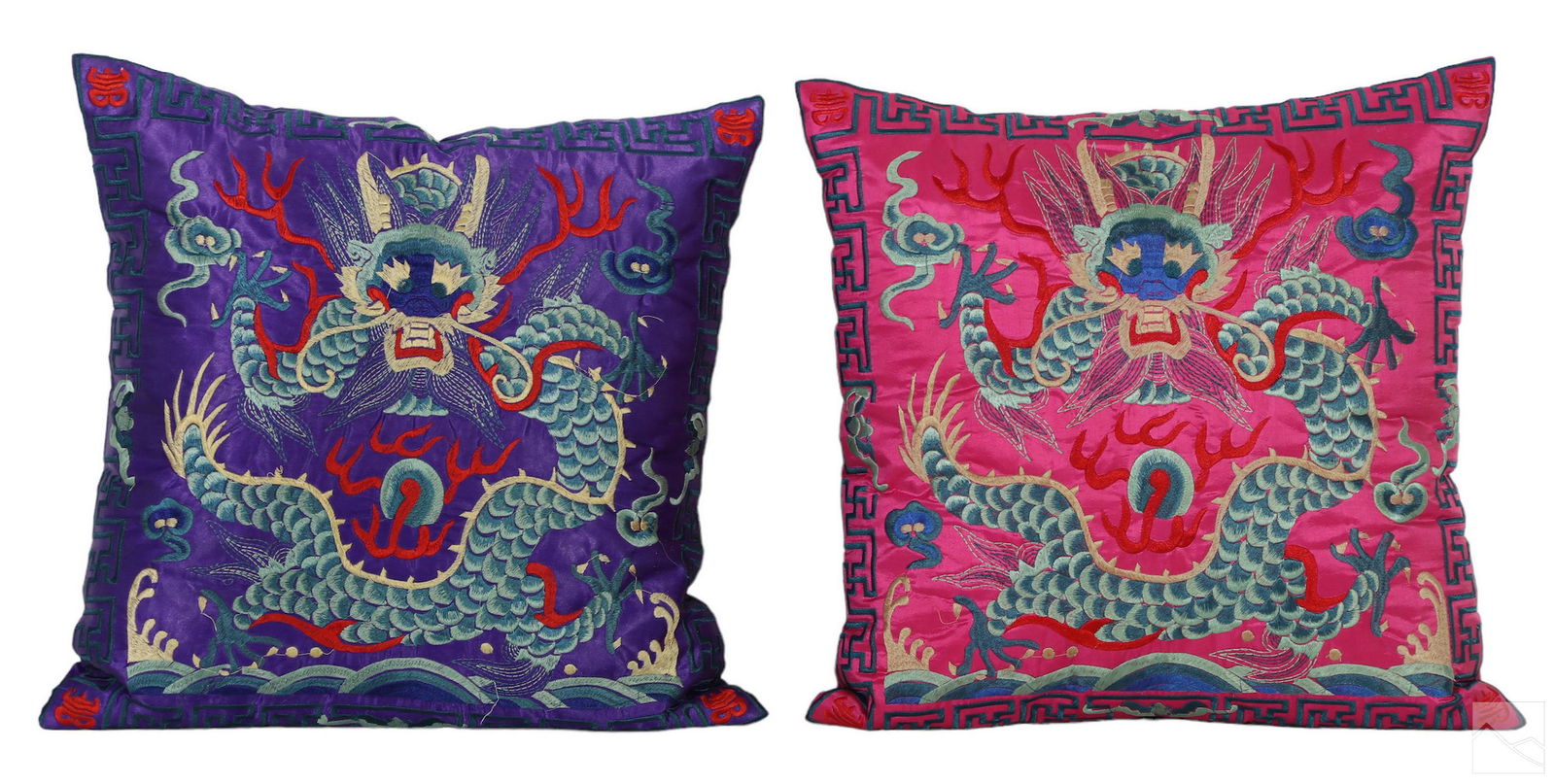 Chinese Pink & Purple Silk Imperial Dragon Pillows (1 of 4)