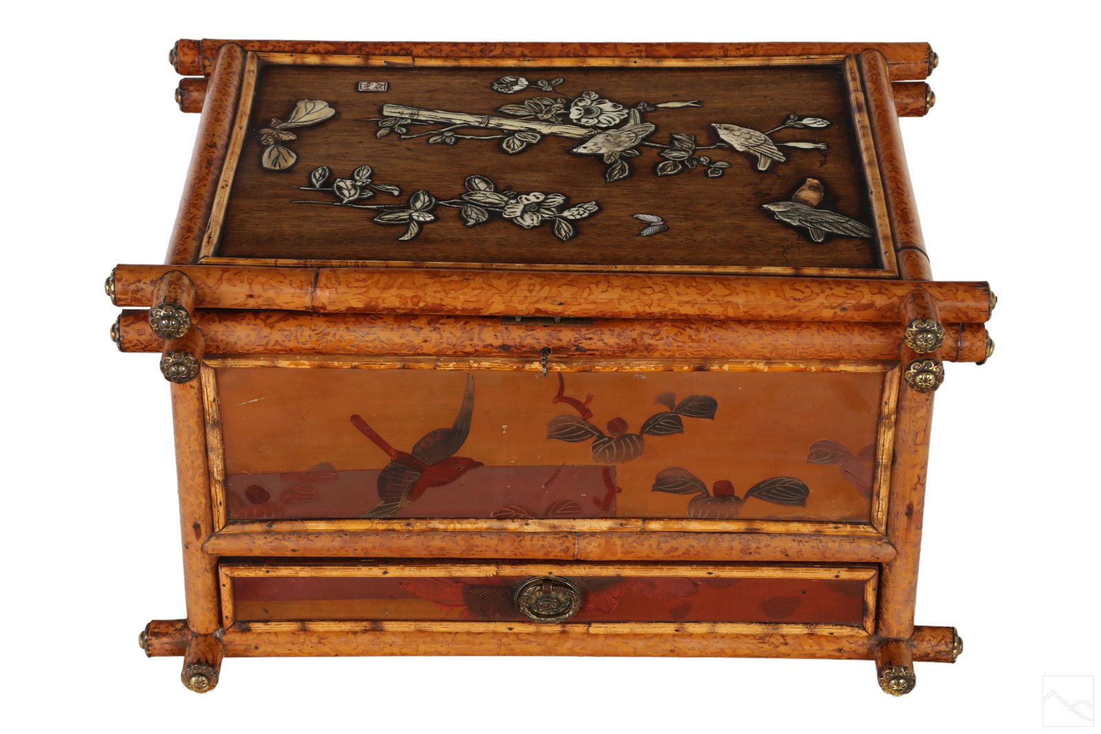 Japanese Antique Meiji Lacquer Inlaid Sewing Chest (1 of 11)