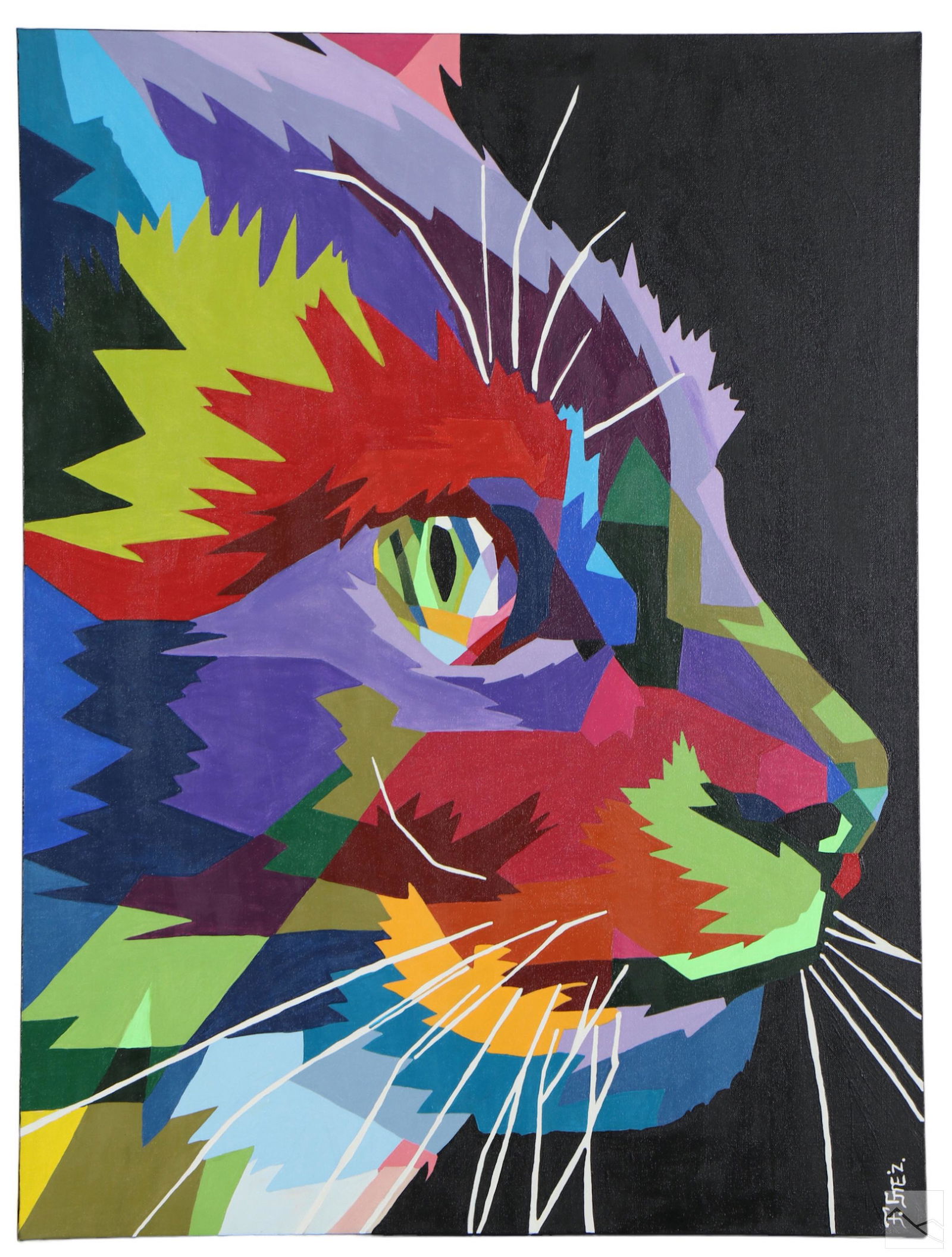 Freddy Gomez b.1966 Cubist Feline Cat Painting (1 of 4)