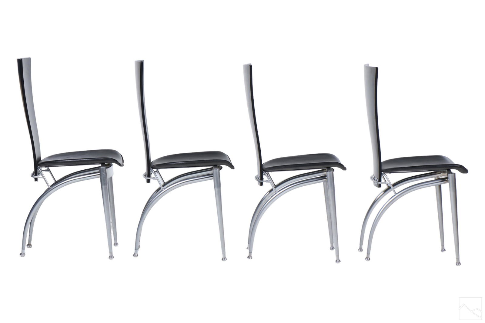 Italian Modern Black Leather Wood Chrome Chair SET (1 of 5)