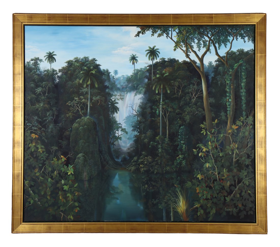 Armando Mejias b1963 Rainforest Waterfall Painting (1 of 15)