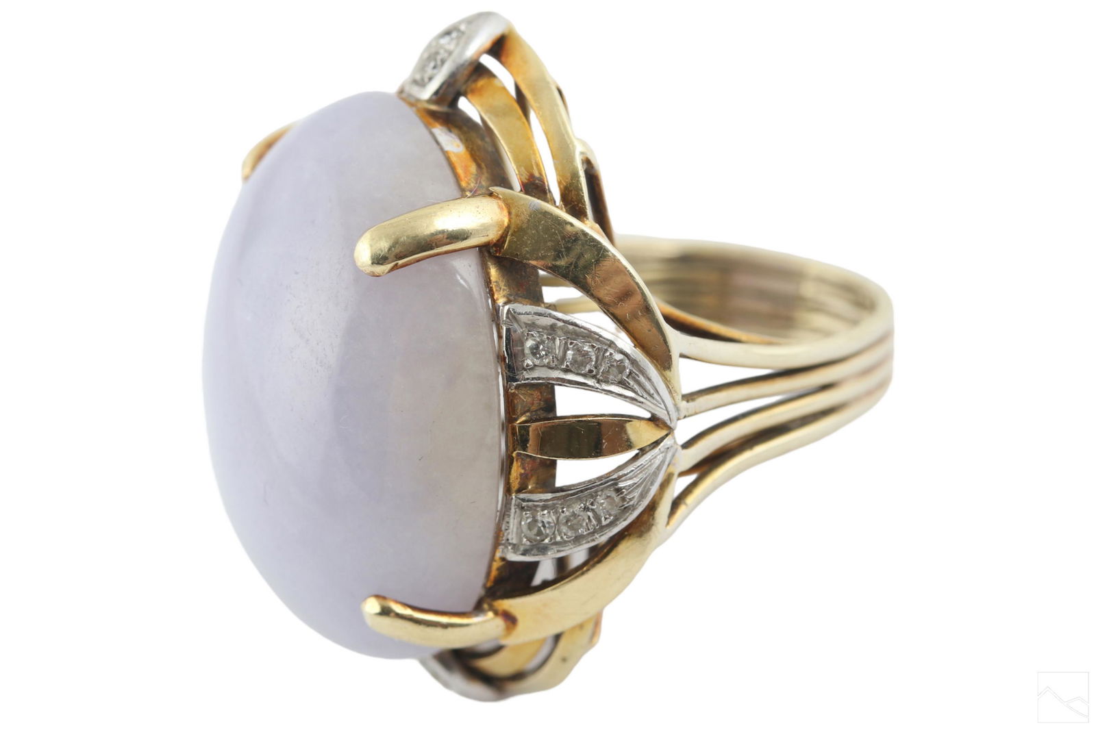 Chinese 14K Gold Lavender Jade & Diamond Ring 19g (1 of 7)