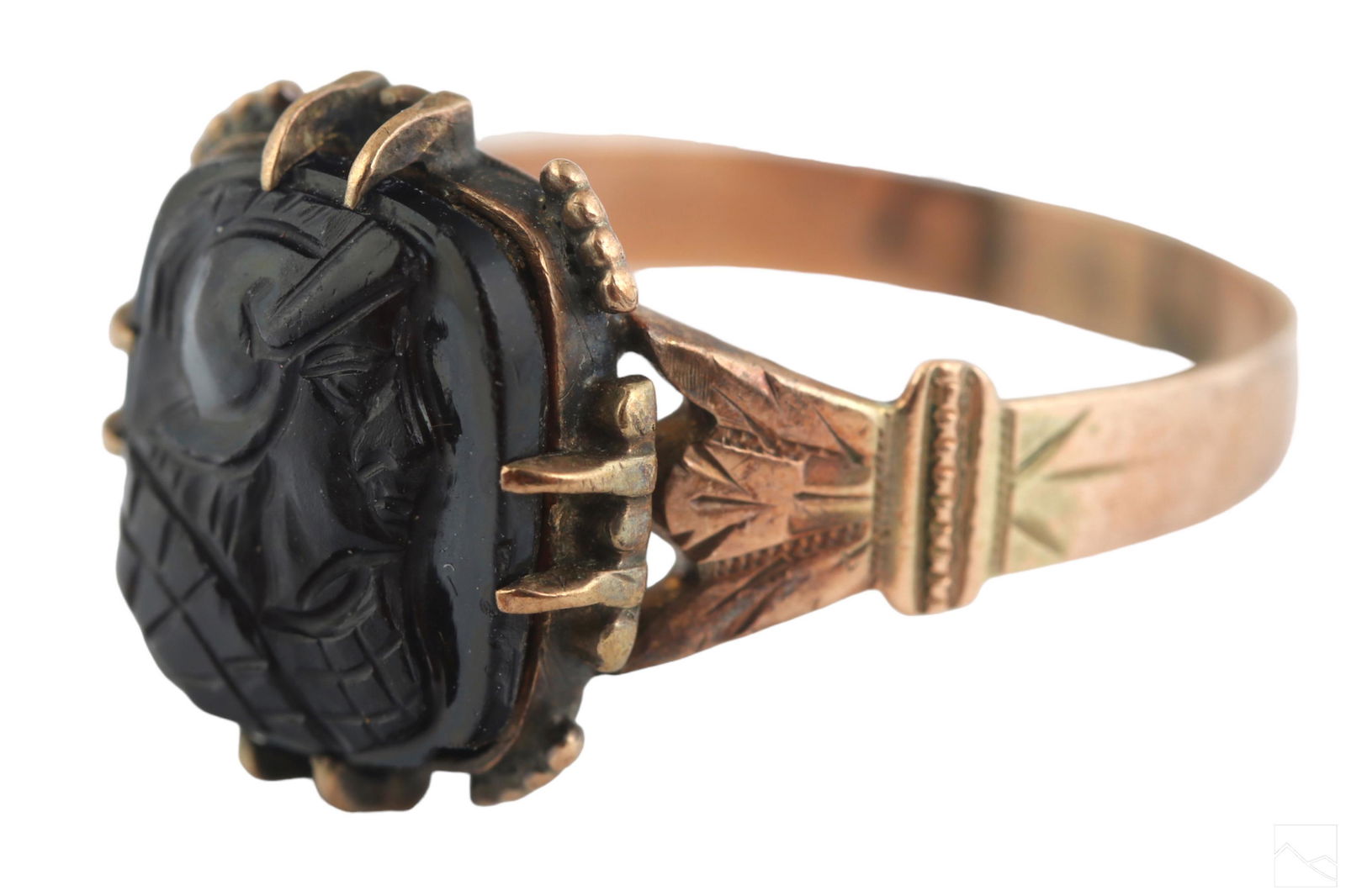 10K Gold 19C Victorian Carved Onyx Cameo Ring Sz 9 (1 of 6)