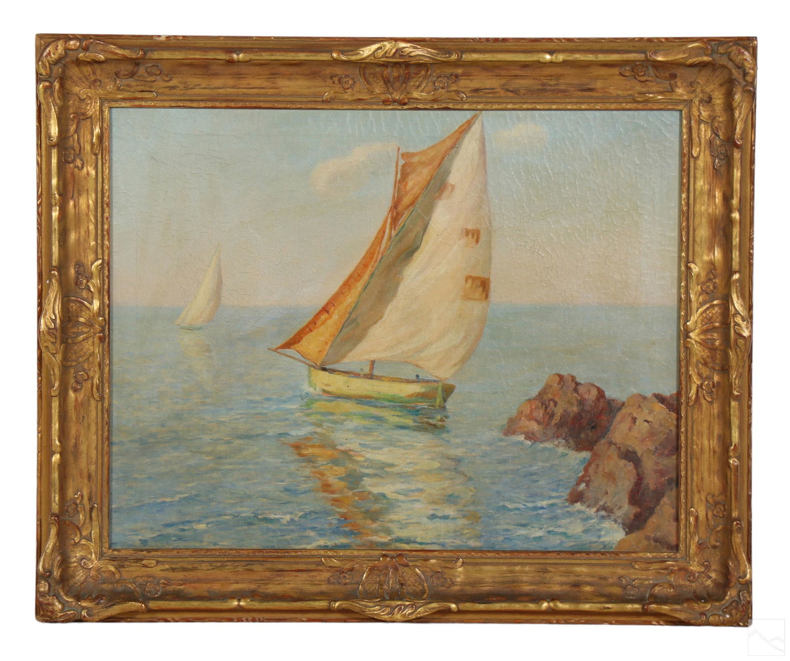 Antique 19C Nautical Seascape Oil Painting SIGNED (1 of 4)