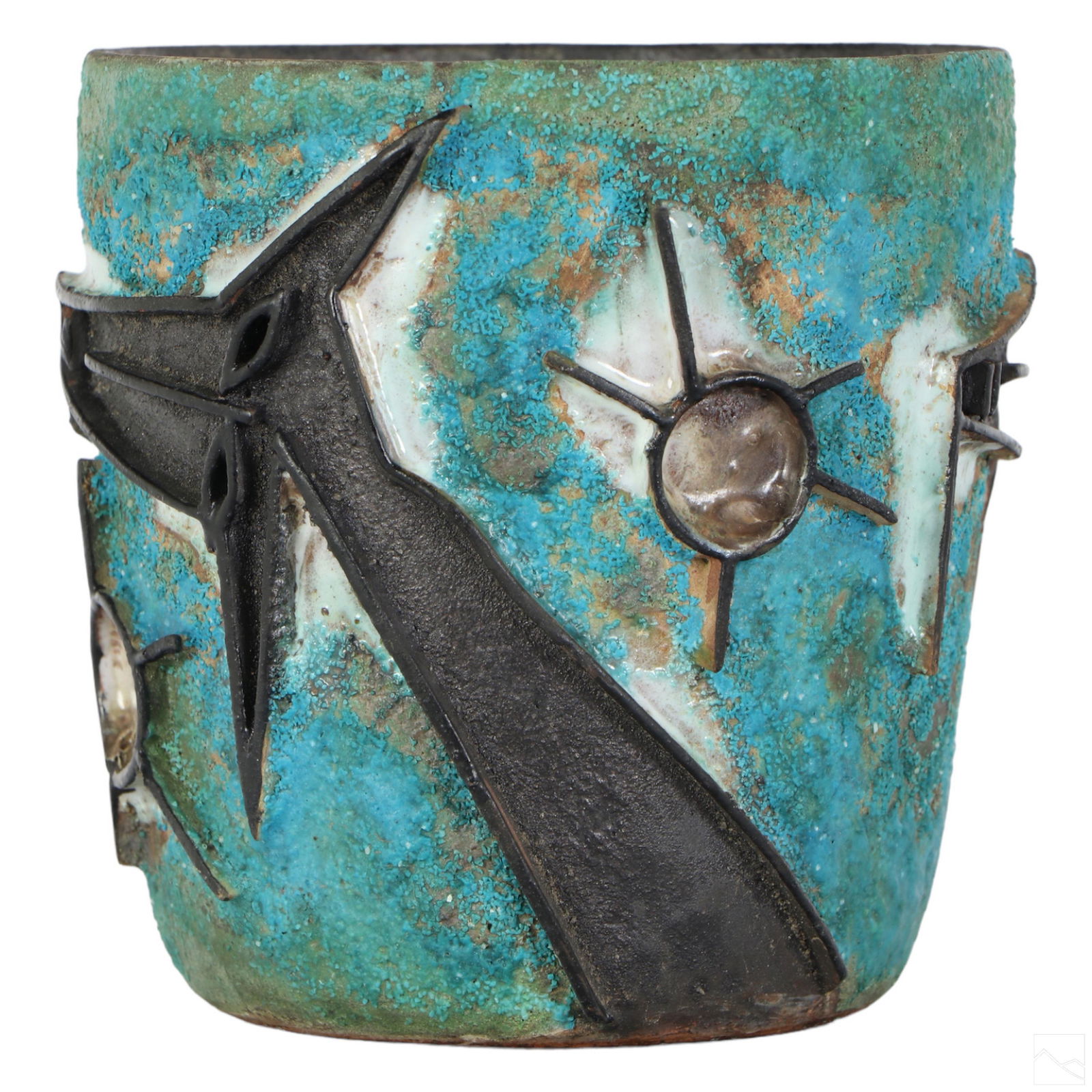 Brutalist Mid Century Modern Pottery Metal Vessel (1 of 5)