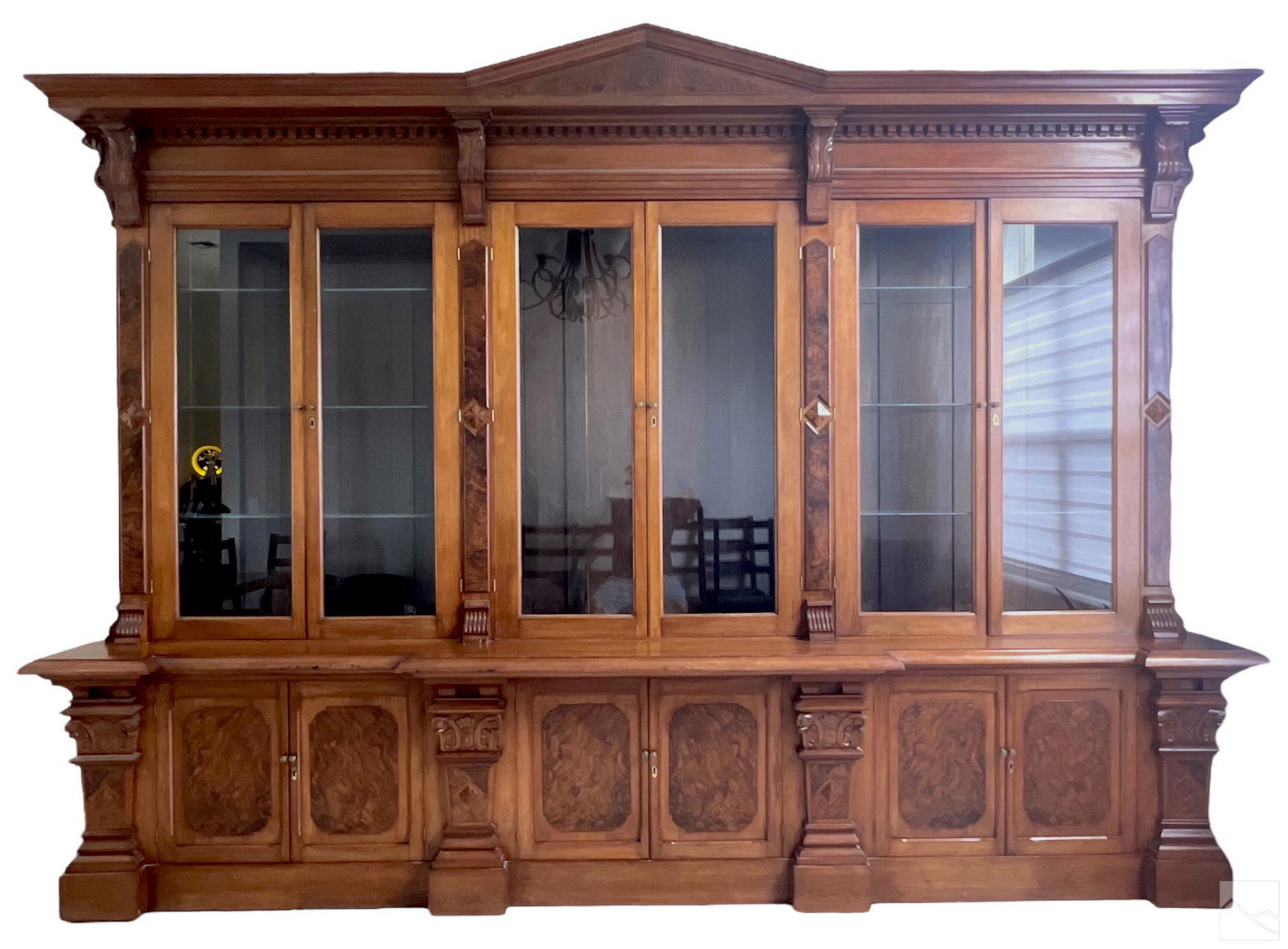 English Antique Walnut Breakfront Library Cabinet (1 of 12)