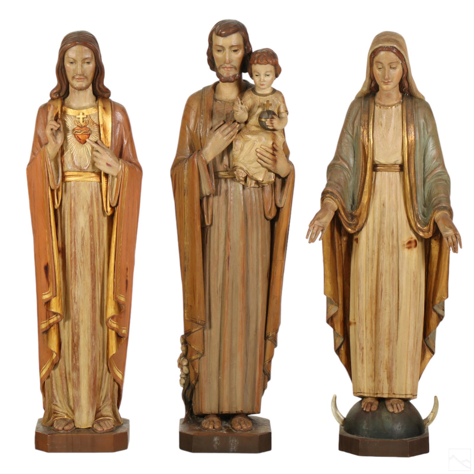 Italian Carved Wood Holy Family Religious Statues (1 of 5)