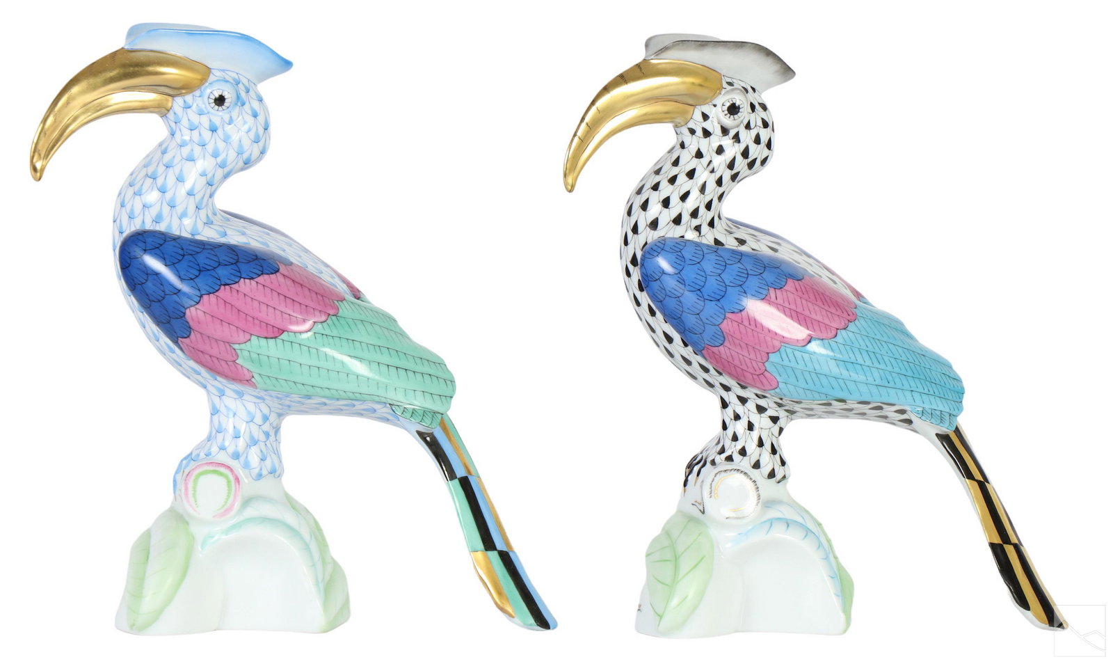 Herend Fishnet Porcelain Hornbill Bird Figurines (1 of 8)