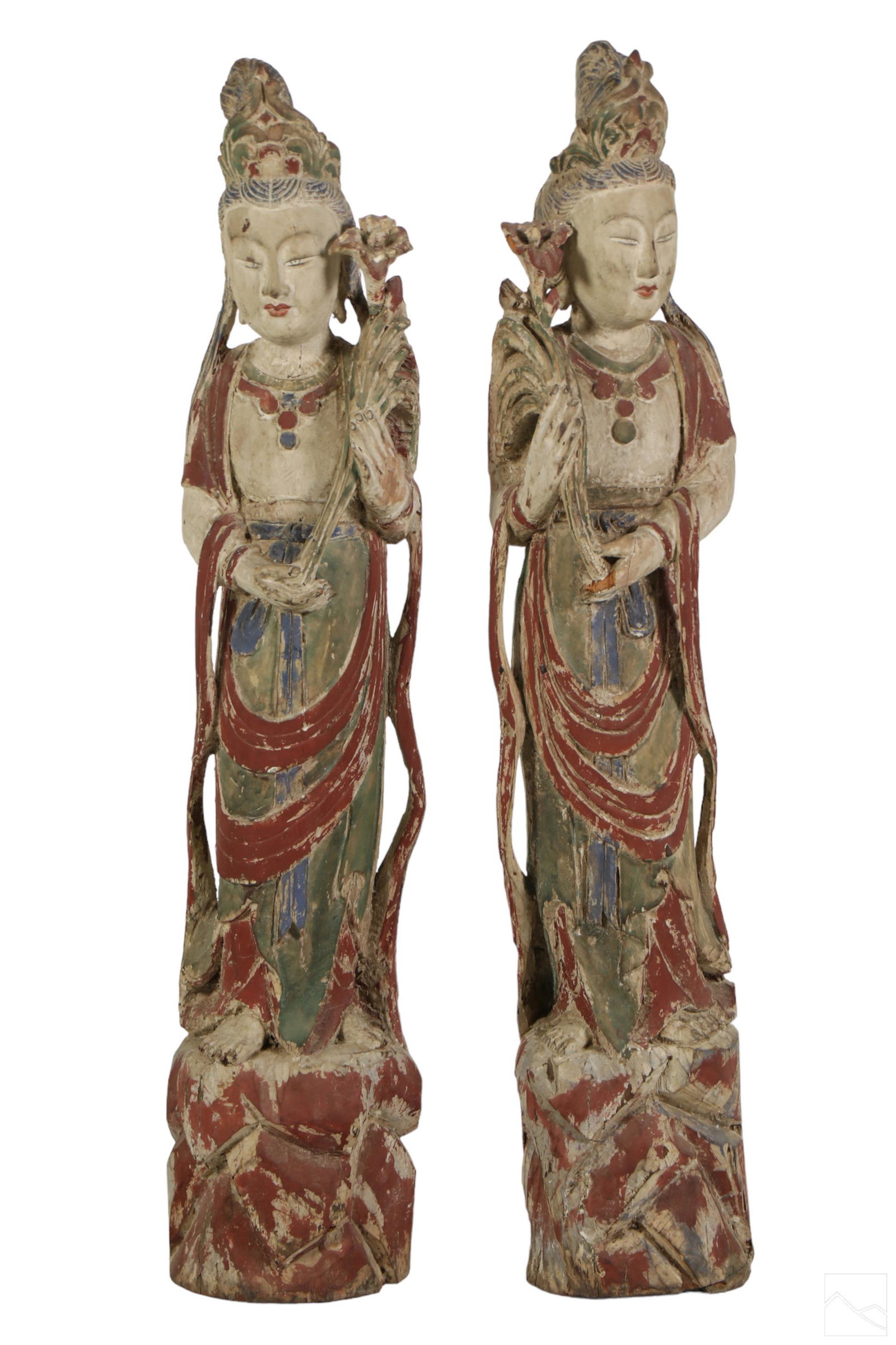 Chinese Carved Wood Guanyin & Ruyi Figural Statues (1 of 6)