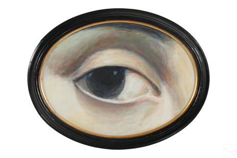 Romantic Lovers Eye Anatomic Portrait Oil Painting: Mystery Artist (20th Century). An original oil painting on paper. A figural anatomy portrait depicting a lover's eye and surrounding facial structure. A close up study of the human eye, often given