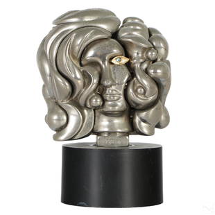 Miguel Berrocal 1933-2006 Portrait de Michele Bust: Miguel Berrocal (Spanish, 1933-2006). A limited edition mixed metals bust sculpture. Nickel plated metal. Titled, "Portrait de Michele." An abstract figural work produced in a 17 component puzzle