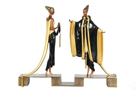 Erte 1892-1990 Bronze READY FOR THE BALL Sculpture: Romain de Tirtoff (Erte) (Russian French, 1892-1990). A limited edition bronze sculpture. Titled, "Ready for the Ball," produced 1990 after an original Art Deco work by the artist. A figural group