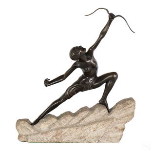 Georges Lavroff 1895-1991 The Huntress Bronze: Georges Lavroff (1895-1991). A French bronze sculpture. Work depicting Diana the Huntress, armed with bow and arrow. Signed LAVROFF with Marcel Guillemard foundry mark and # 17 on verso. Presented