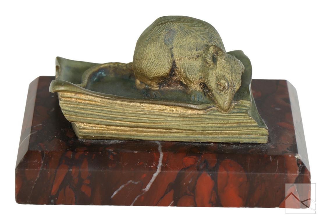 Art Deco Bronze Mouse & Book Paperweight Sculpture (1 of 5)