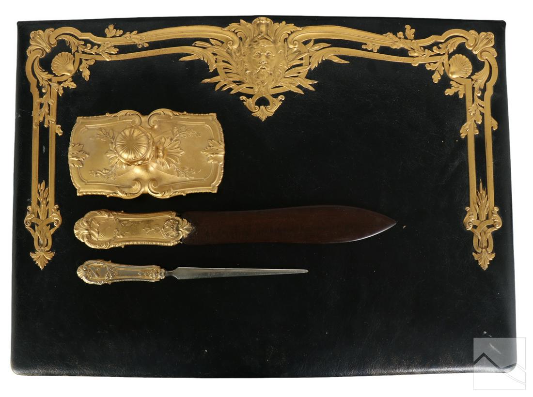Susse Freres 19C. French Leather & Bronze Desk Set (1 of 6)