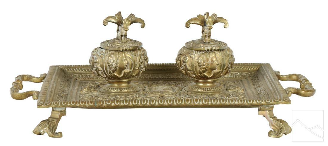 Abraham Lincoln Antique Replica Brass Inkwell Desk (1 of 6)