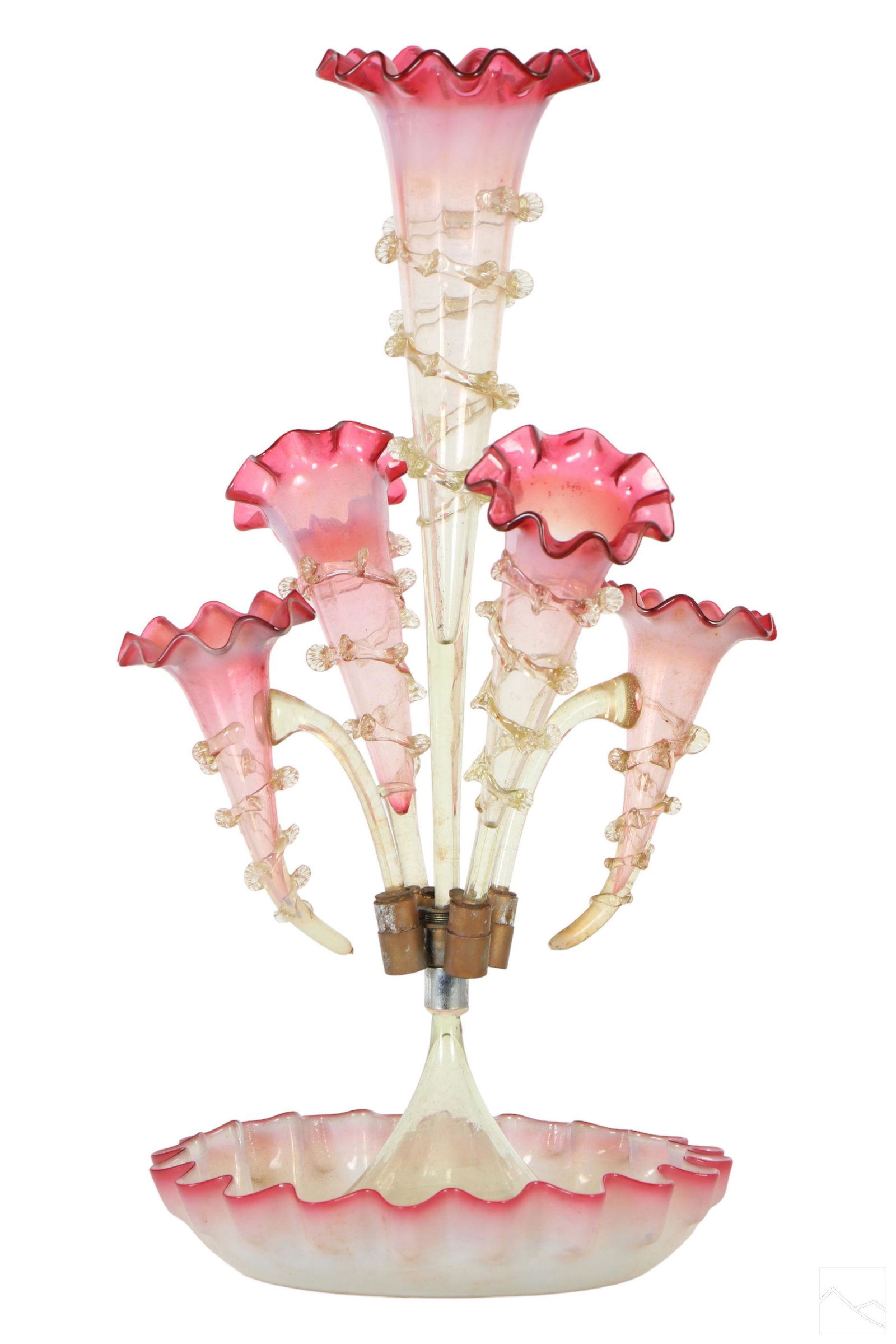 Victorian Cranberry and Vaseline Art Glass Epergne (1 of 5)