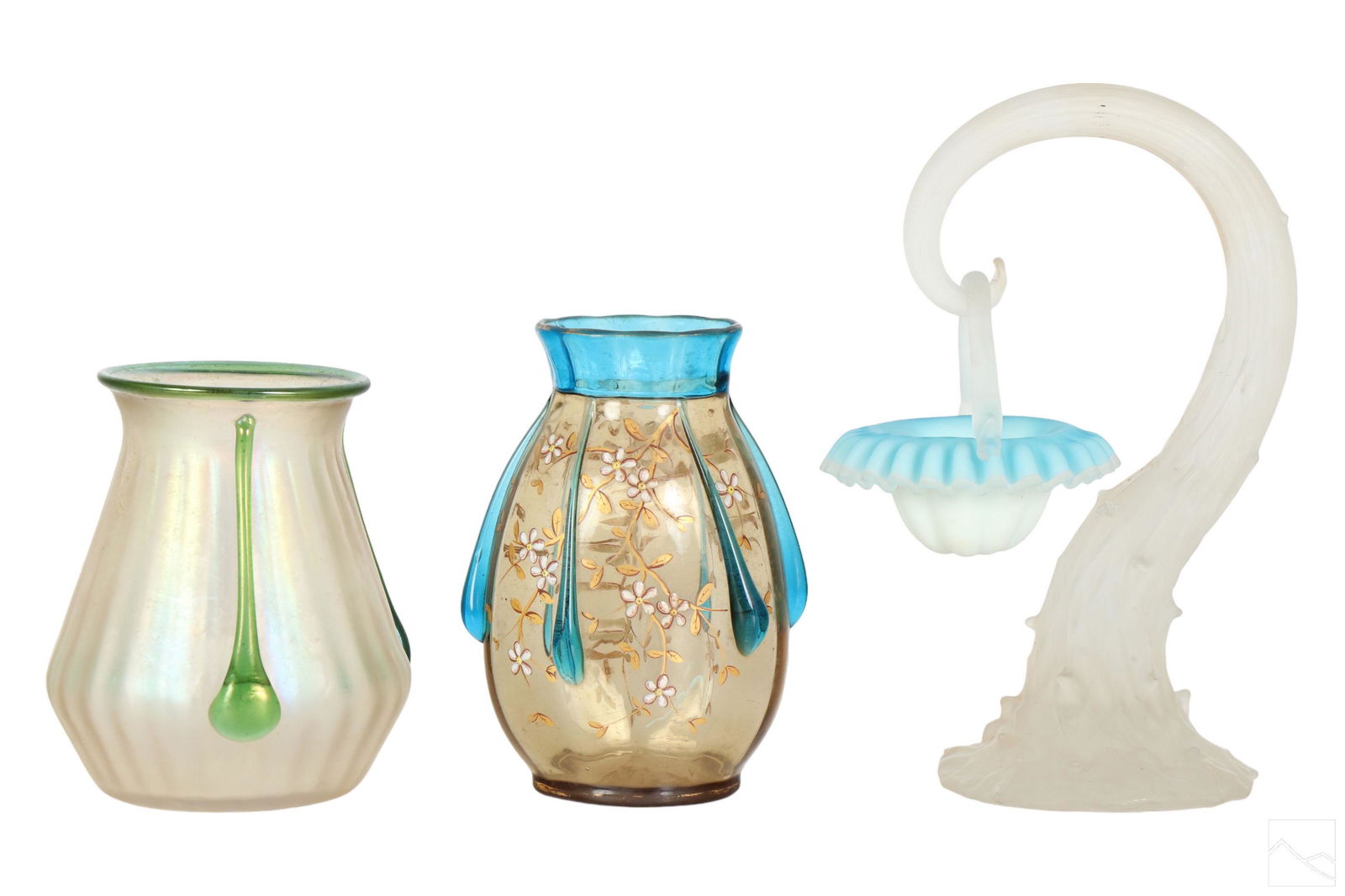 Victorian Satin Iridescent & Enamel Glass 3pc LOT (1 of 5)