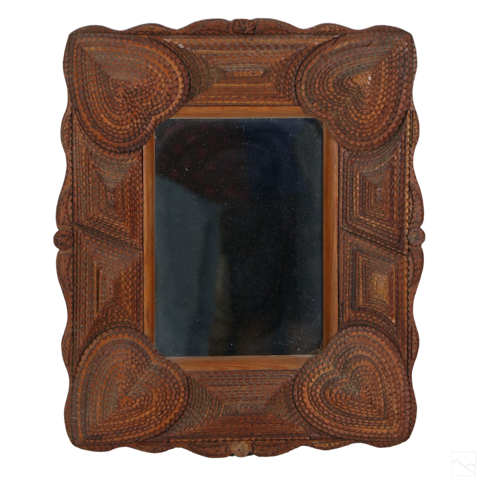 Tramp Folk Art Antique Carved Wooden Heart Mirror (1 of 4)