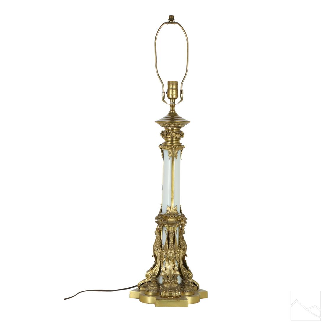French Rococo Style Gold Washed Opaque Glass Lamp (1 of 9)