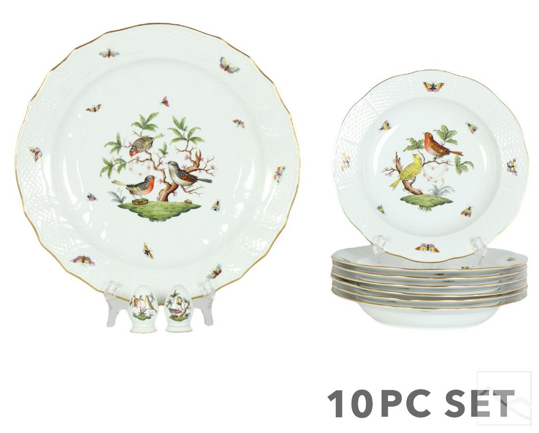 Herend Rothschild Soup Bowls Platter Shakers 10pc. (1 of 7)