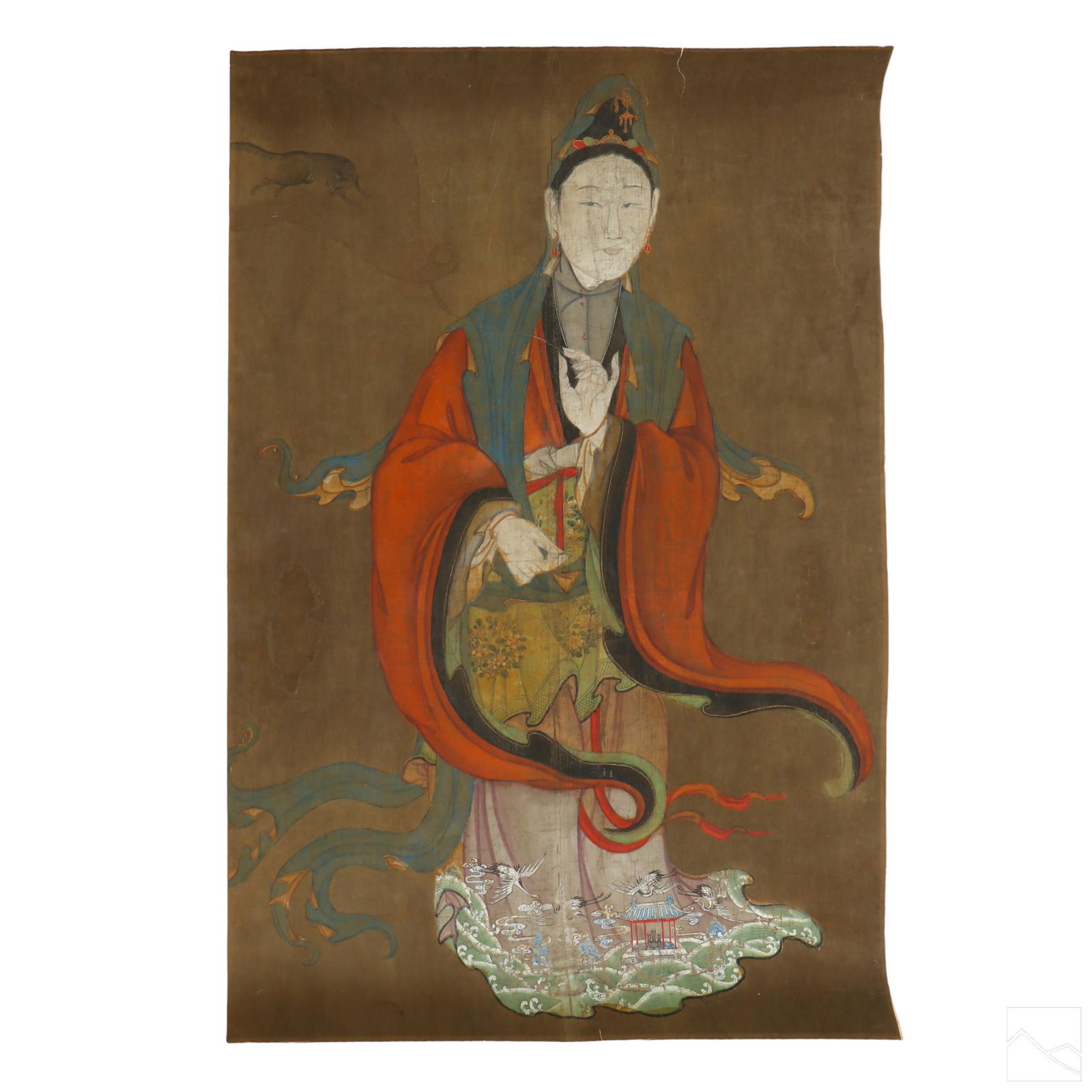 Chinese 19C. Antique Silk Paper Immortal Painting (1 of 3)